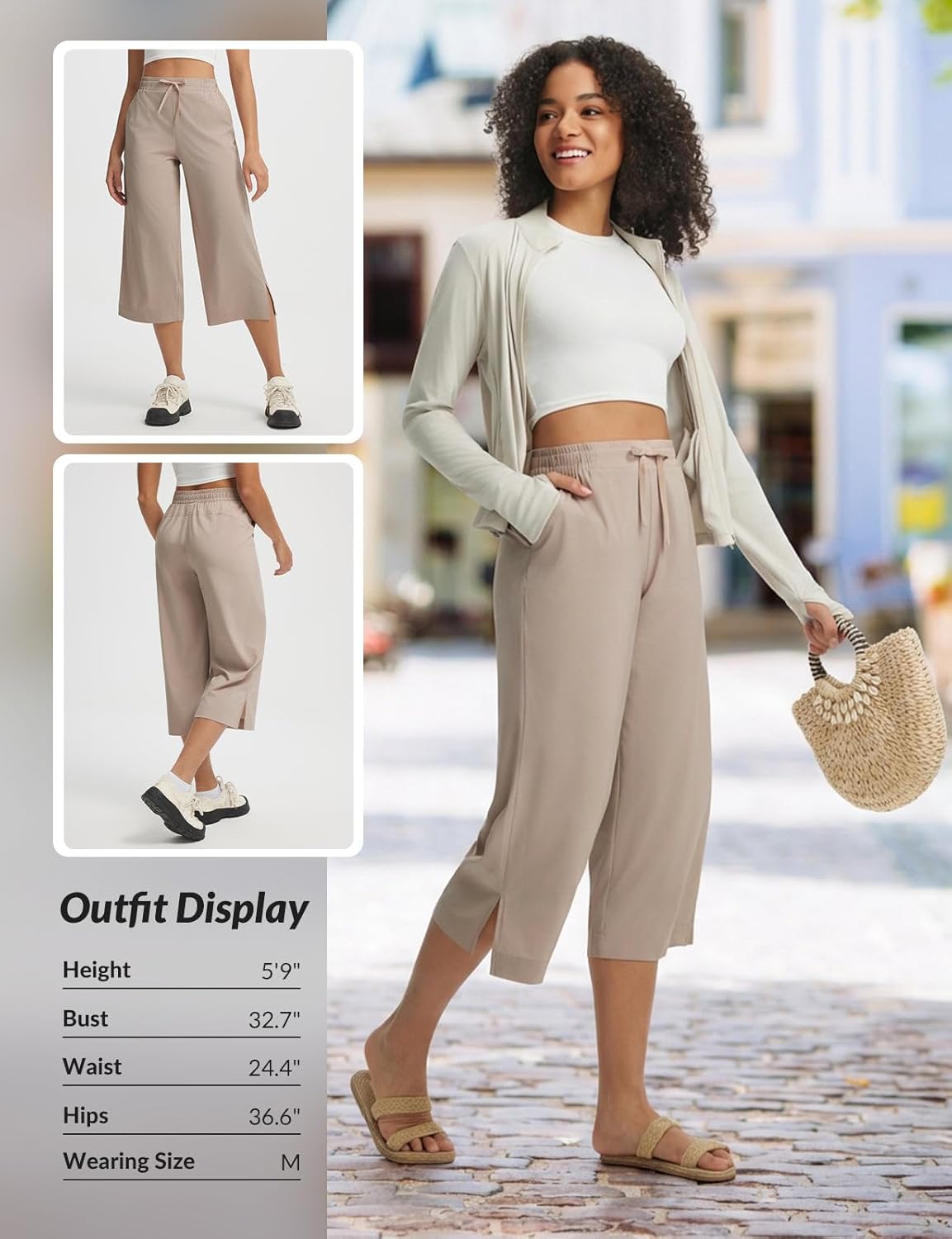 baleaf Wide Leg Pants for Women Capri Cropped Pant Lightweight Quick Dry High Waist with Pockets Loose Fit Sweatpants Travel - Image 6