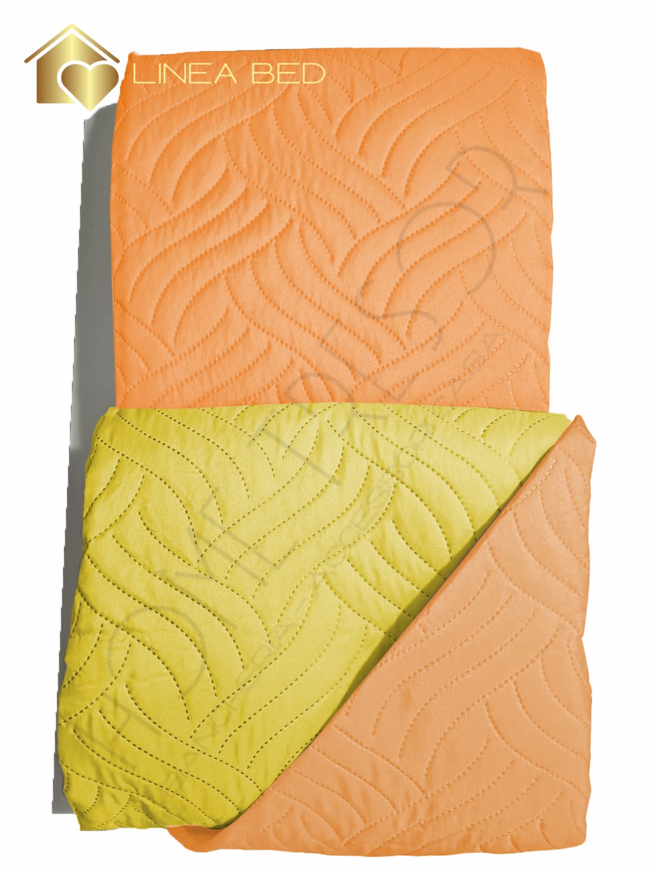 Home Tresor - Trapuntino Matrimoniale Copriletto Primaverile - Estivo Tinta Unita Double-Face in Morbida Microfibra | Copriletto Trapuntato Colore Arancione/Giallo