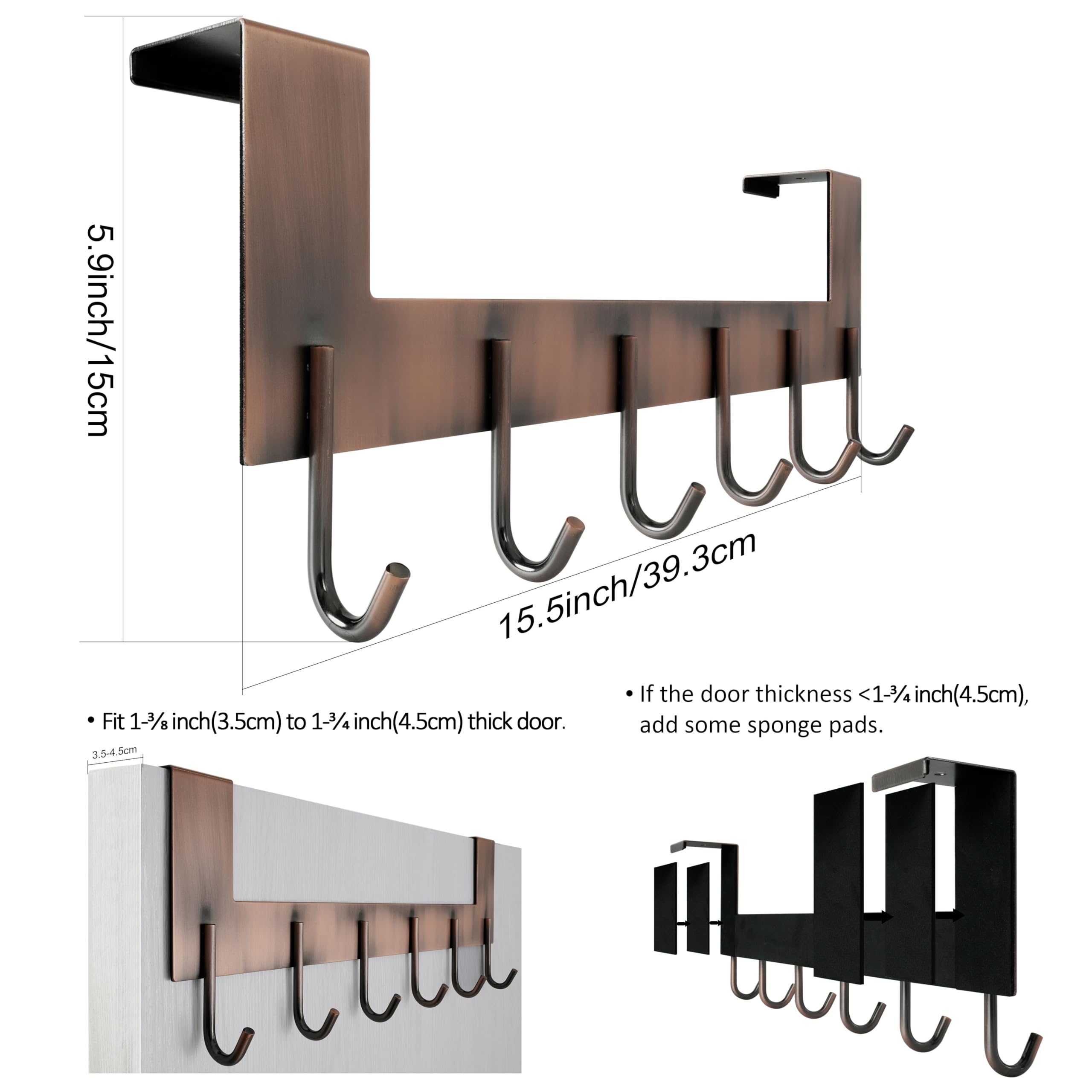 WEBI Over The Door Hooks for Hanging Clothes,Door Hanger,Over The Door Towel Rack,Over The Door Coat Rack Door Coat Hanger,6 Hooks for Hanging Towels,Hats,Back of Bathroom,Antique Copper,2 Packs - Image 4