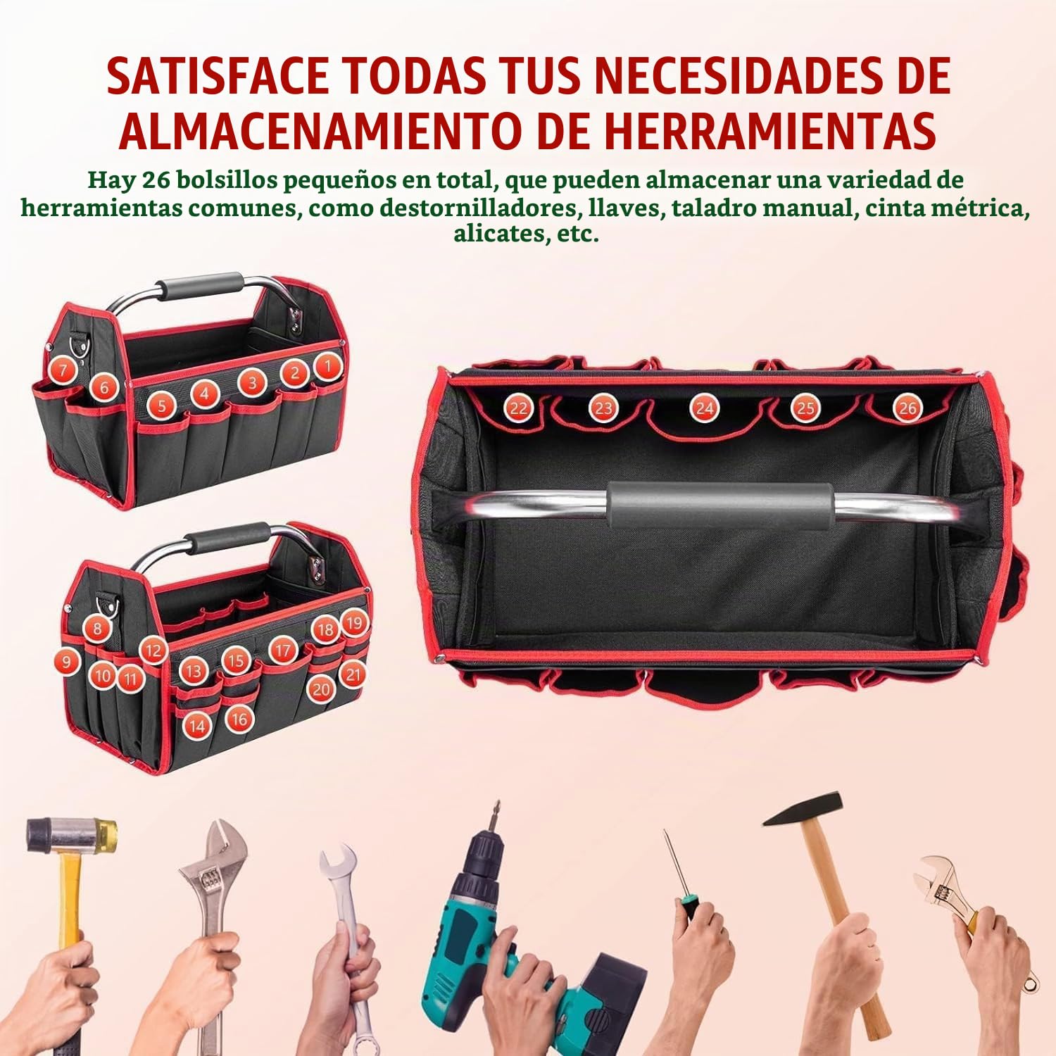 Bolsa de herramienta impermeable vacía, plegable grande, caja de herramienta con correa de hombro ajustable y asa de transporte, para uso doméstico, electricista