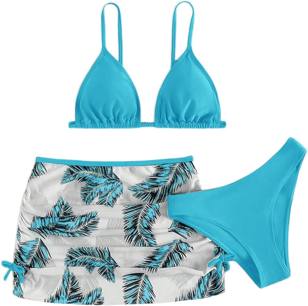 Cokbyavla Maillot De Bain 3 Pièces Fille Ado 12-14 Ans - Tankini Avec Short, Ensemble Bikini Plage Sportif Et Mignon, Taille Haute Confortable