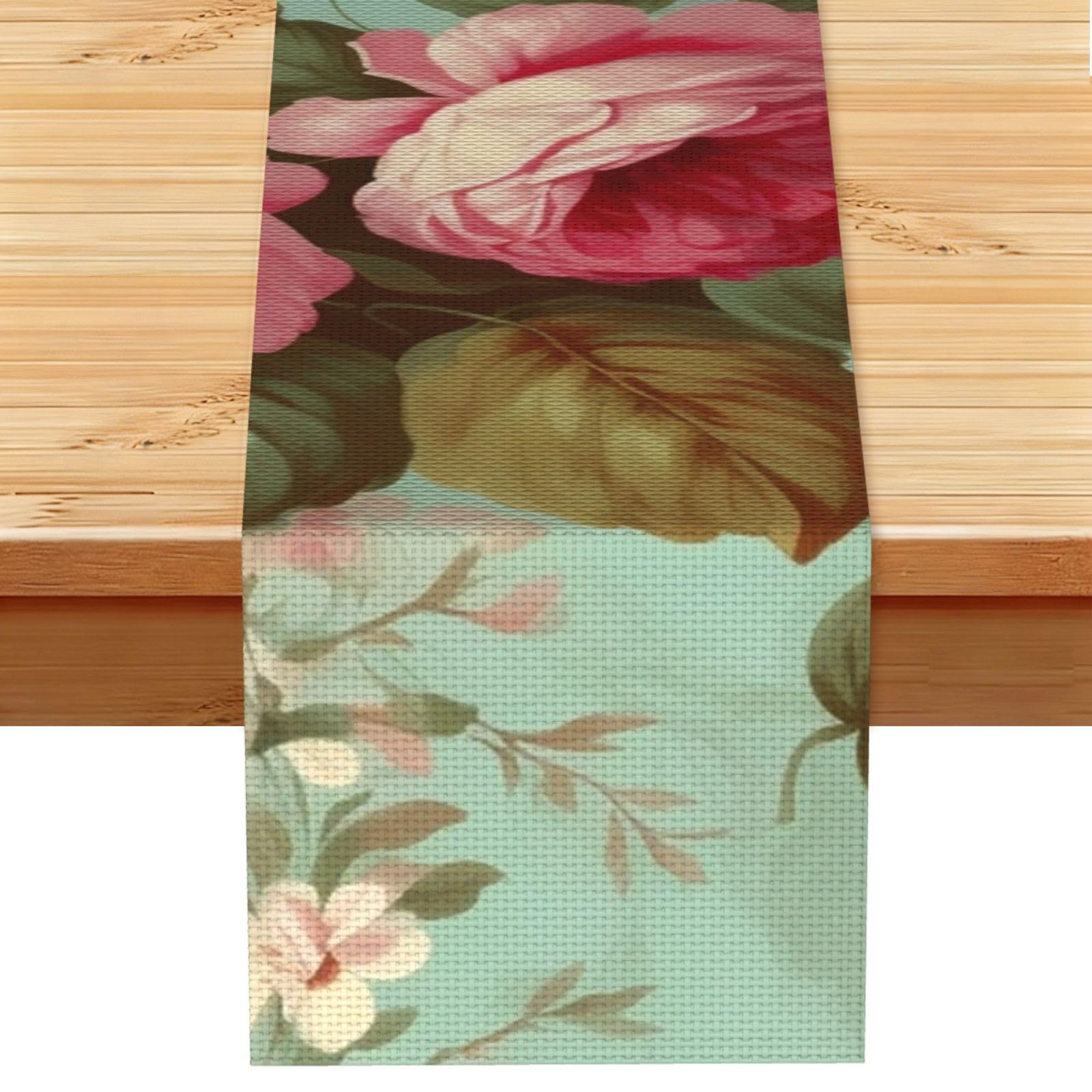 Fodpand Black Rustic Cotton Linen Table Runner, Vintage Floral Flowers Table Runners 13 X 72 Inches, Modern Elegant Farmhouse Tablecloth, Washable Kitchen Dining Table Decoration For Home Party Decor