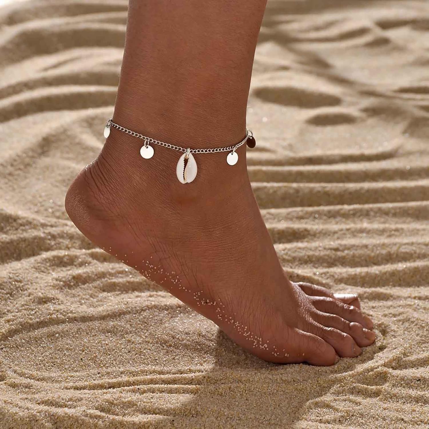 Bohemian Cowrie Shell Ankle Bracelet Silver Disc Ankle Chain Bracelet Coin Shell Beach Anklet Chain Seashell Foot Chain Anklet Summer Beach Foot Chain Jewelry for Women Gifts - Image 2