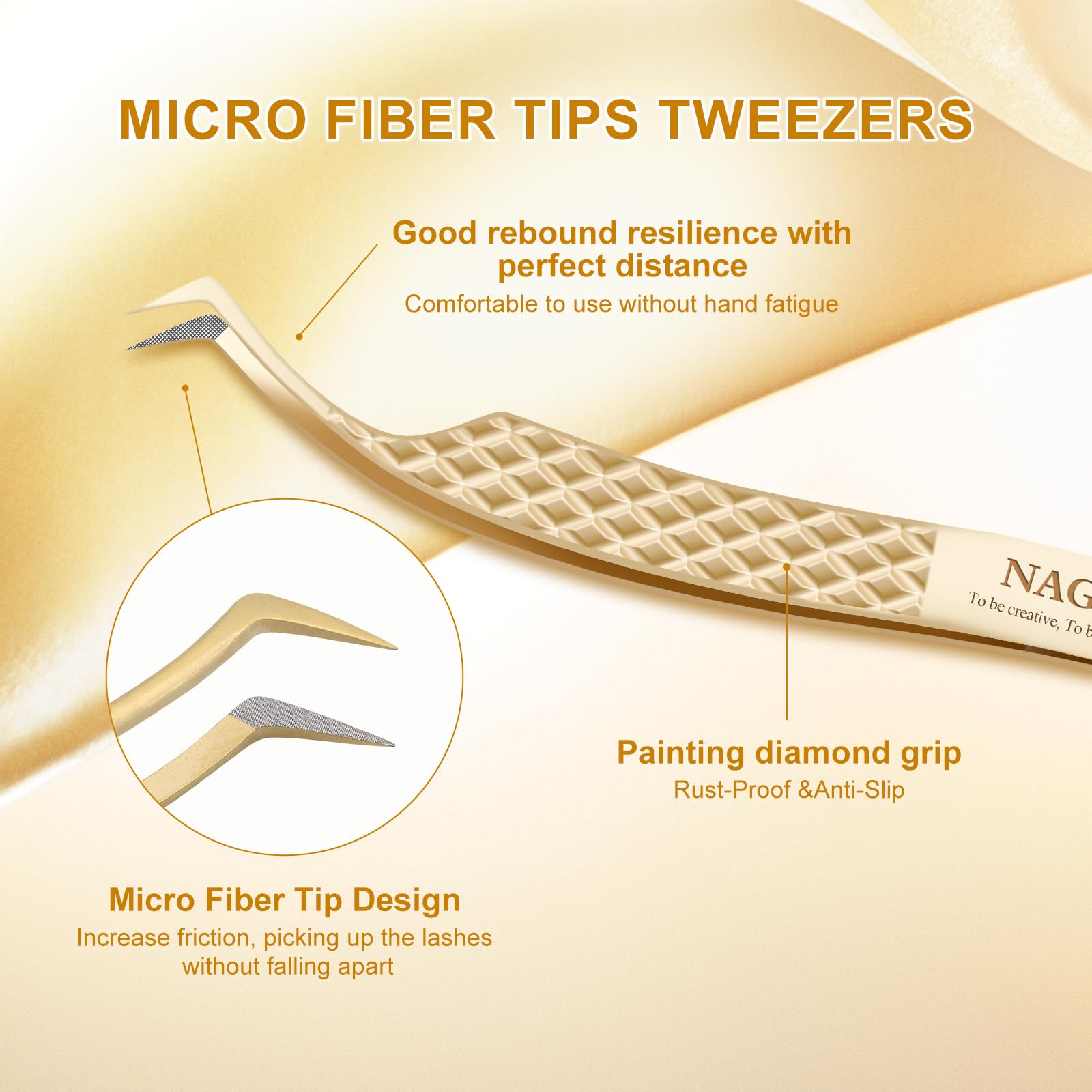 NAGARAKU Precision Fiber Tip Tweezer for Eyelash Extensions Diamond Grip Anti-Static Anti-Slip Premium Stainless Steel Pointed Volume Eyelashes Tweezers Supplies with Box(S Curved Tip Tweezer AG-08) - Image 3
