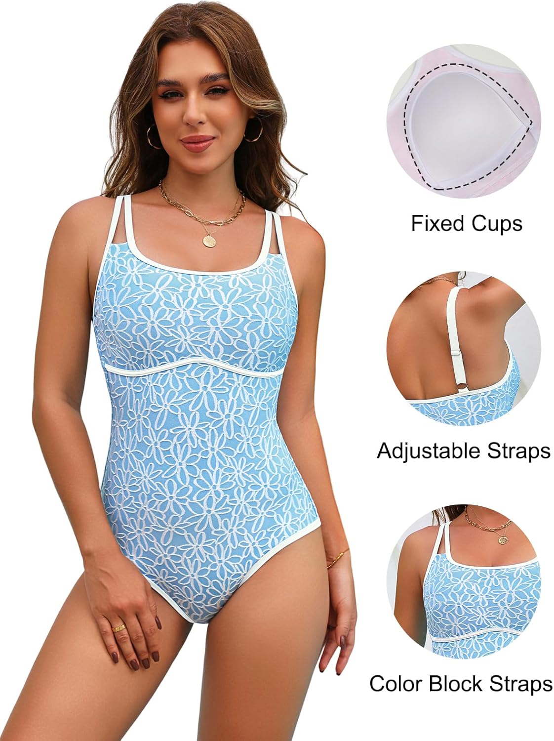 BMJL Womens One Piece Swimsuits Tummy Control Modest Built-in Bra Swimwear Floral Beach Bathing Suits