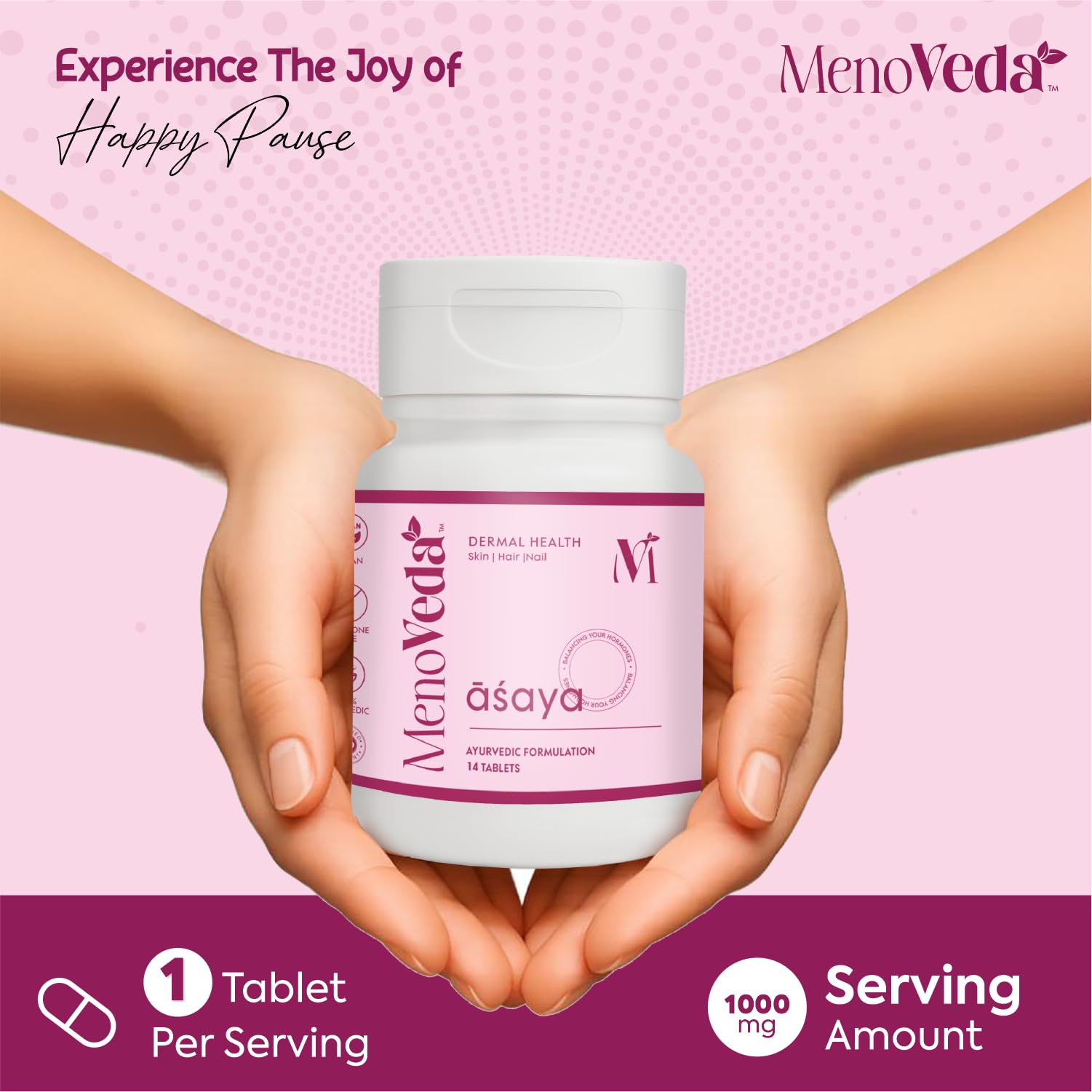 Menoveda Asaya Menopause Supplements For Women Over 30 | For Nourished and Healthy Skin Radiance, Nails And Hair | Fine Lines | Made with Neem, Gudichi, Shatawari, Haldi and more - 14 Tablets