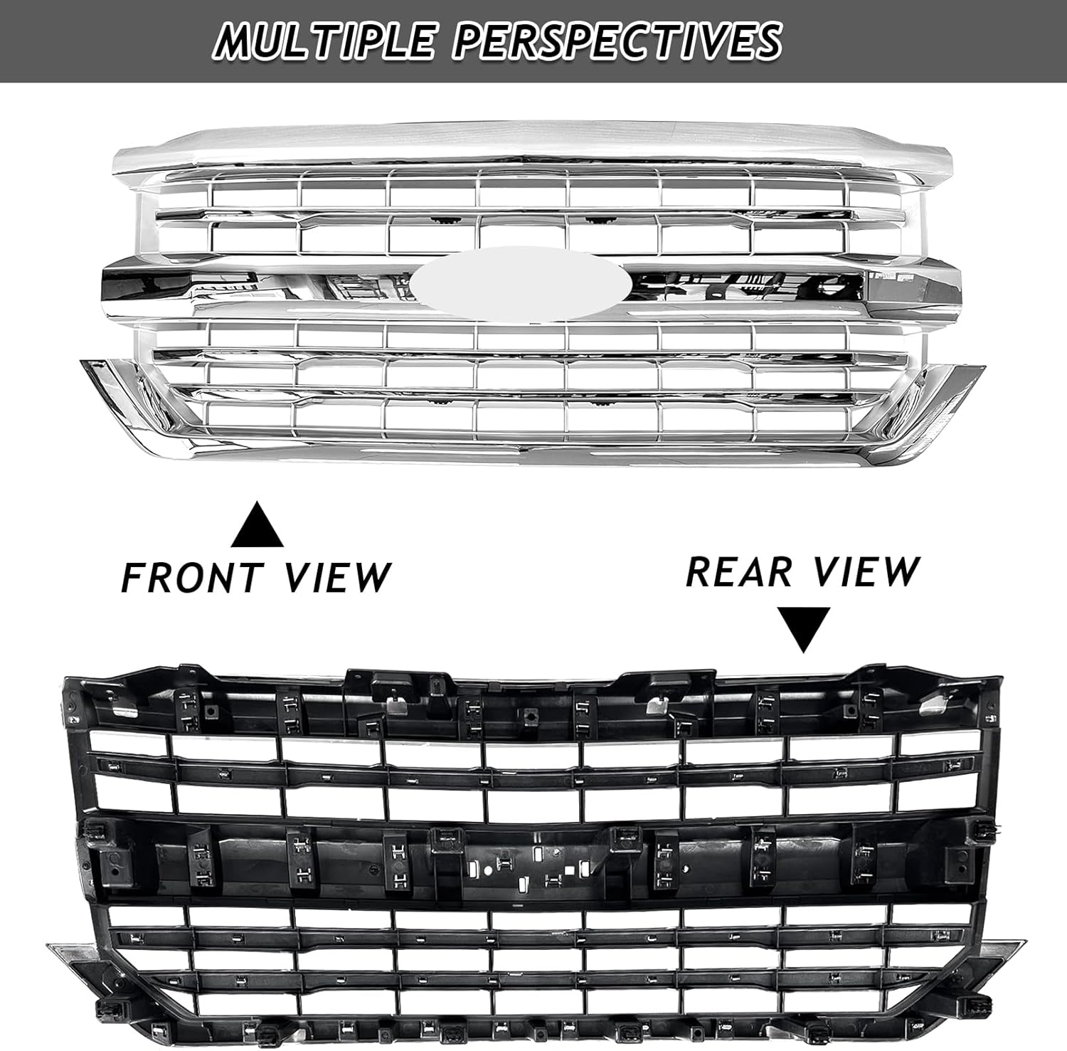 Front Bumper Upper Grille Chrome Grill Fit For 2016 2017 2018 Chevrolet Silverado 1500 Replacement for 84134045,84602489 (Chrome)