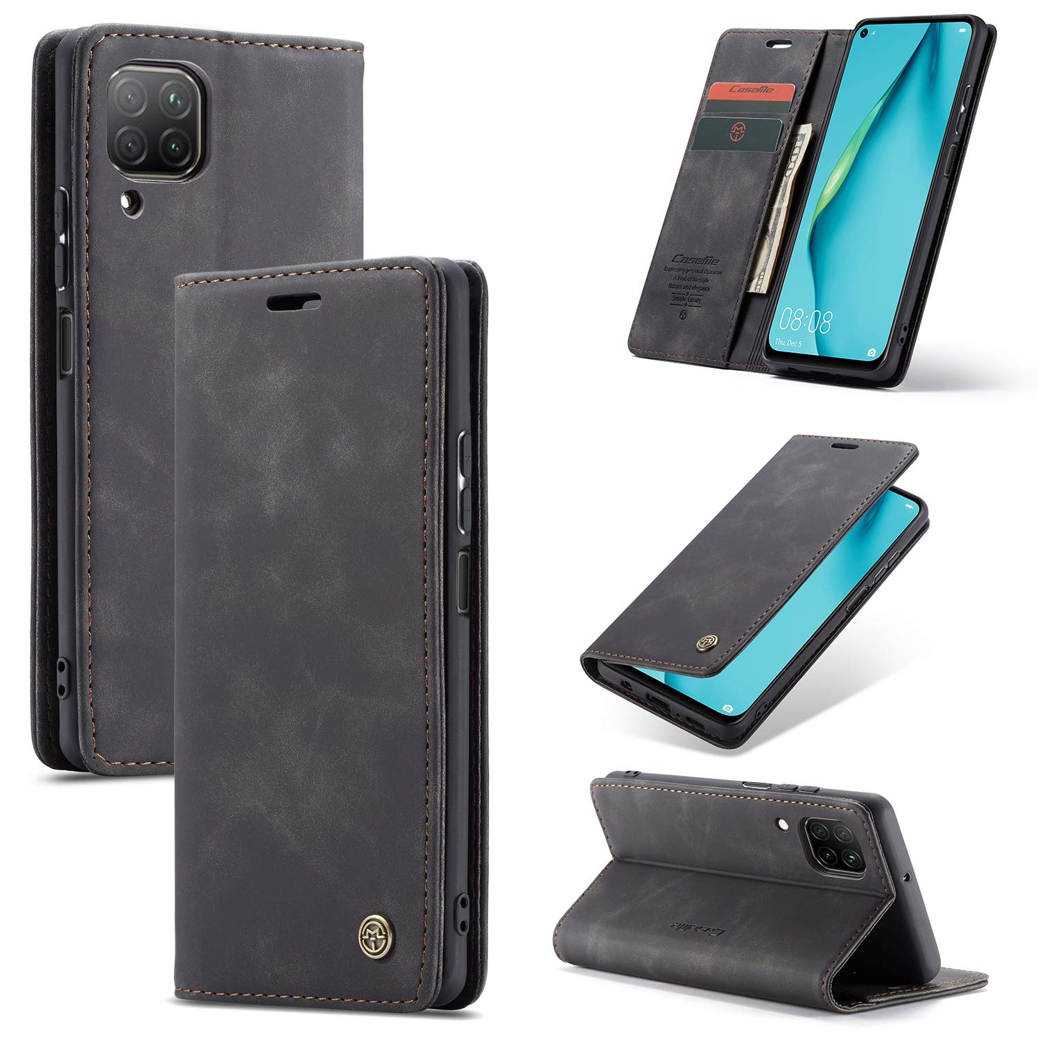 Dusgixar Cover Custodia per Huawei P40 Lite & Huawei Nova 6 SE, Flip Caso in PU Pelle Premium Portafoglio Custodia,Supporto Stand,Chiusura Magnetica ( Nero
