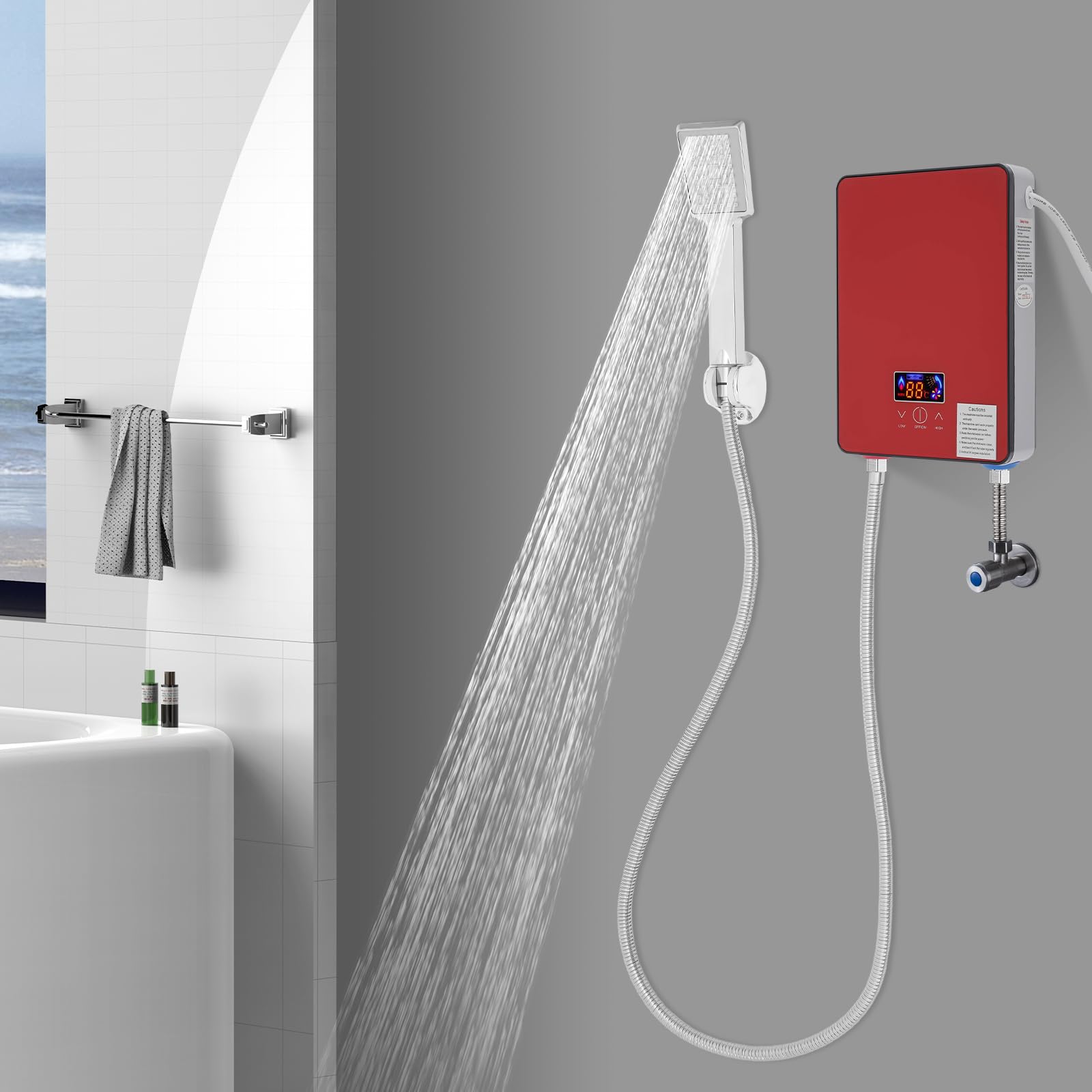Scaldabagno istantaneo 6500 W, scaldabagno elettrico con display a LED, per doccia e cucina, caldaia compatta con riscaldamento istantaneo per casa e piccole imprese