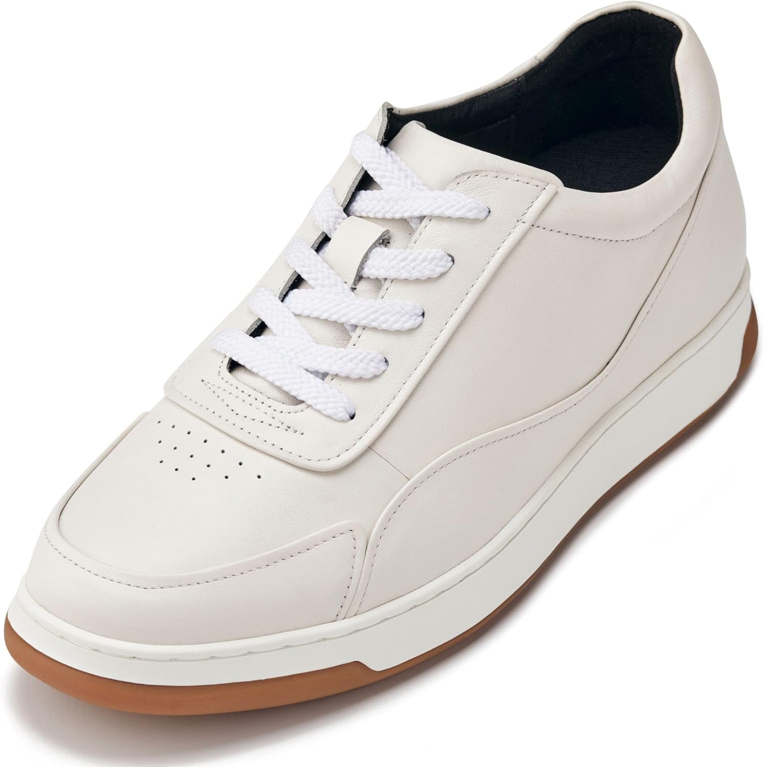 CALTO Men's Invisible Height Increasing Elevator Shoes - White Premium Leather Leather Lace-up Fashion Sneakers - 2.6 Inches Taller - Y7886 - Size 7 D(M) US