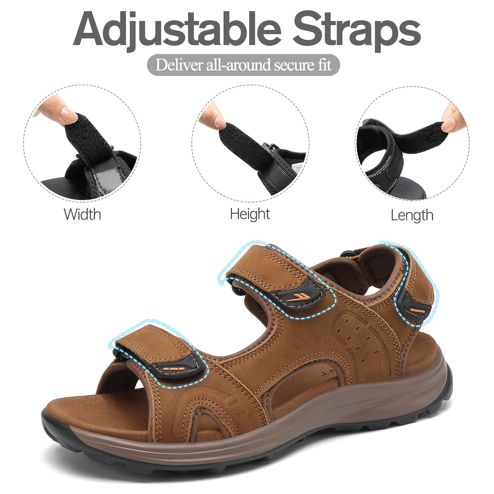 FLARUT Hommes Sandales d'été Chaussures de randonnée Trekking Outdoor Sport Cuir Plage Orteils Ouverts Sportives Décontractées