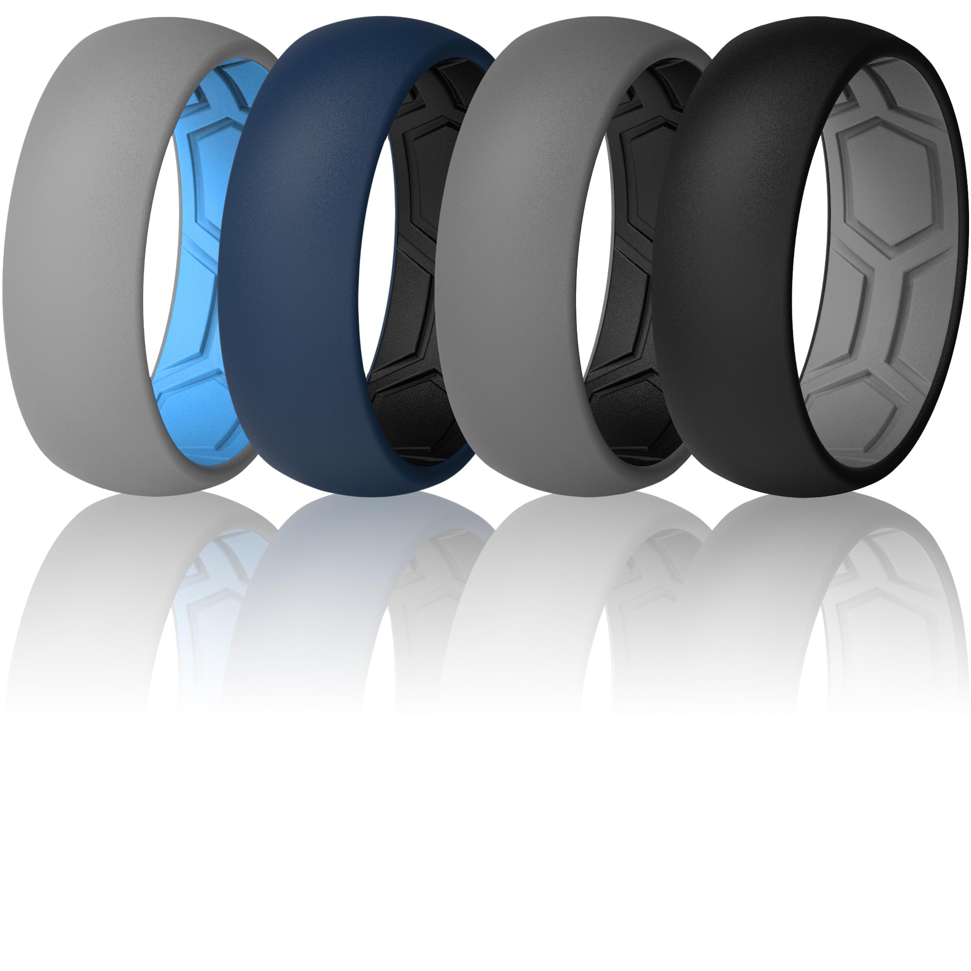 ThunderFit Mens Breathable Silicone Wedding Ring with Air Grooves - 7 Wedding Rings / 4 Rings / 1 Ring - 8mm Wide & 2mm Thick