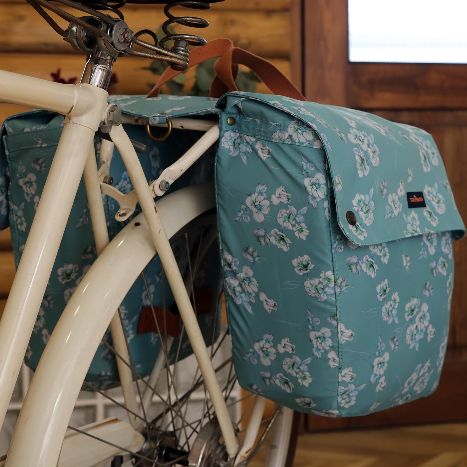TOURBON - Borsa impermeabile in tela per bicicletta, con doppio avvolgimento, per sedile posteriore (motivo floreale)