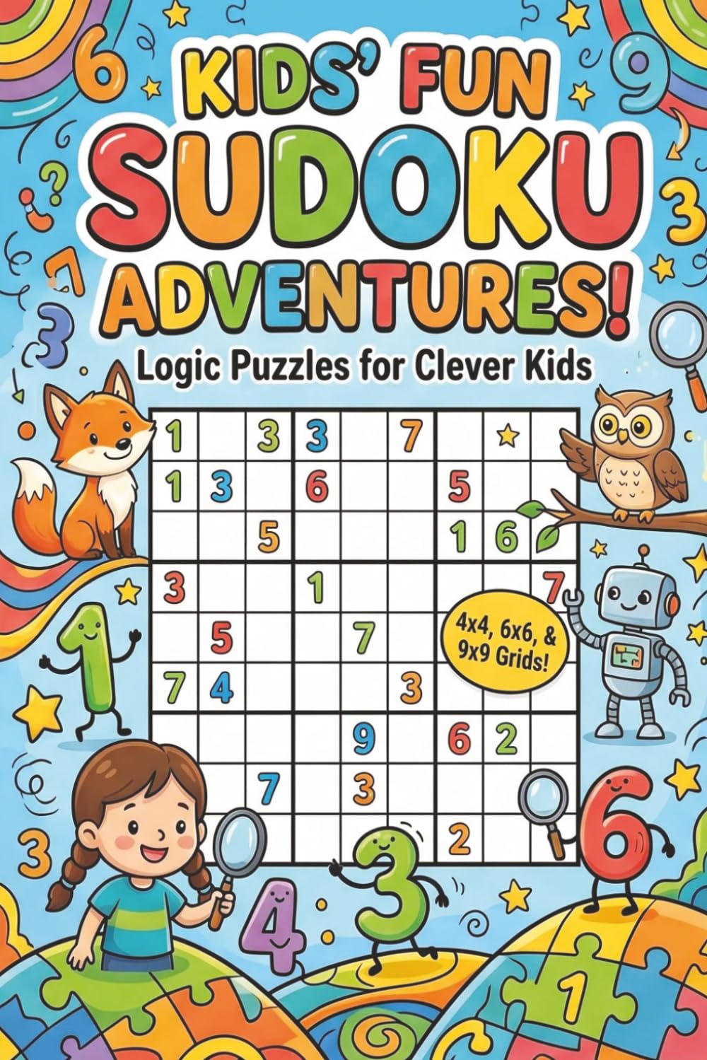 Kids' Fun Sudoku Adventures! Logic Covers for Clever Kids: Sudoku for Kids Ages 6–10 with 4×4, 6×6 & 9×9 Grids, Multiple Difficulty Levels, Beginner to Intermediate Logic Puzzles for Screen-Free Fun