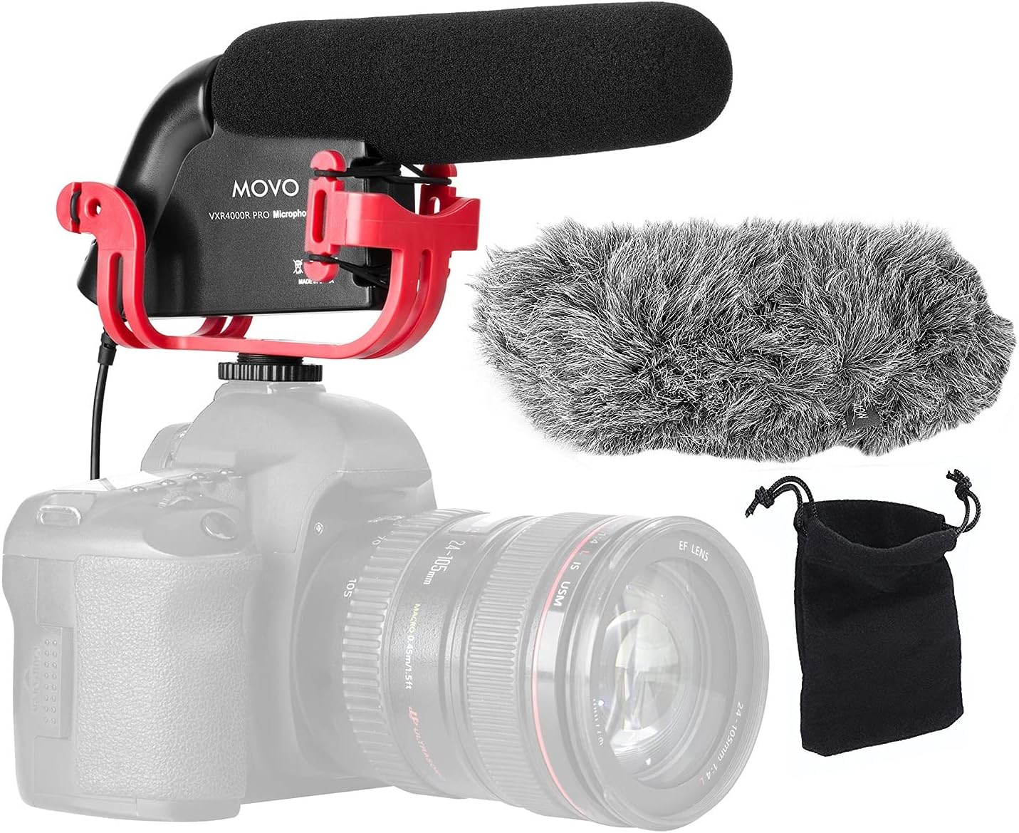 Movo VXR4000R-PRO Directional Condenser Shotgun Microphone with Shockmount, Low Cut Filter, Audio Gain + Attenuation, Foam + Deadcat Windscreens and Case