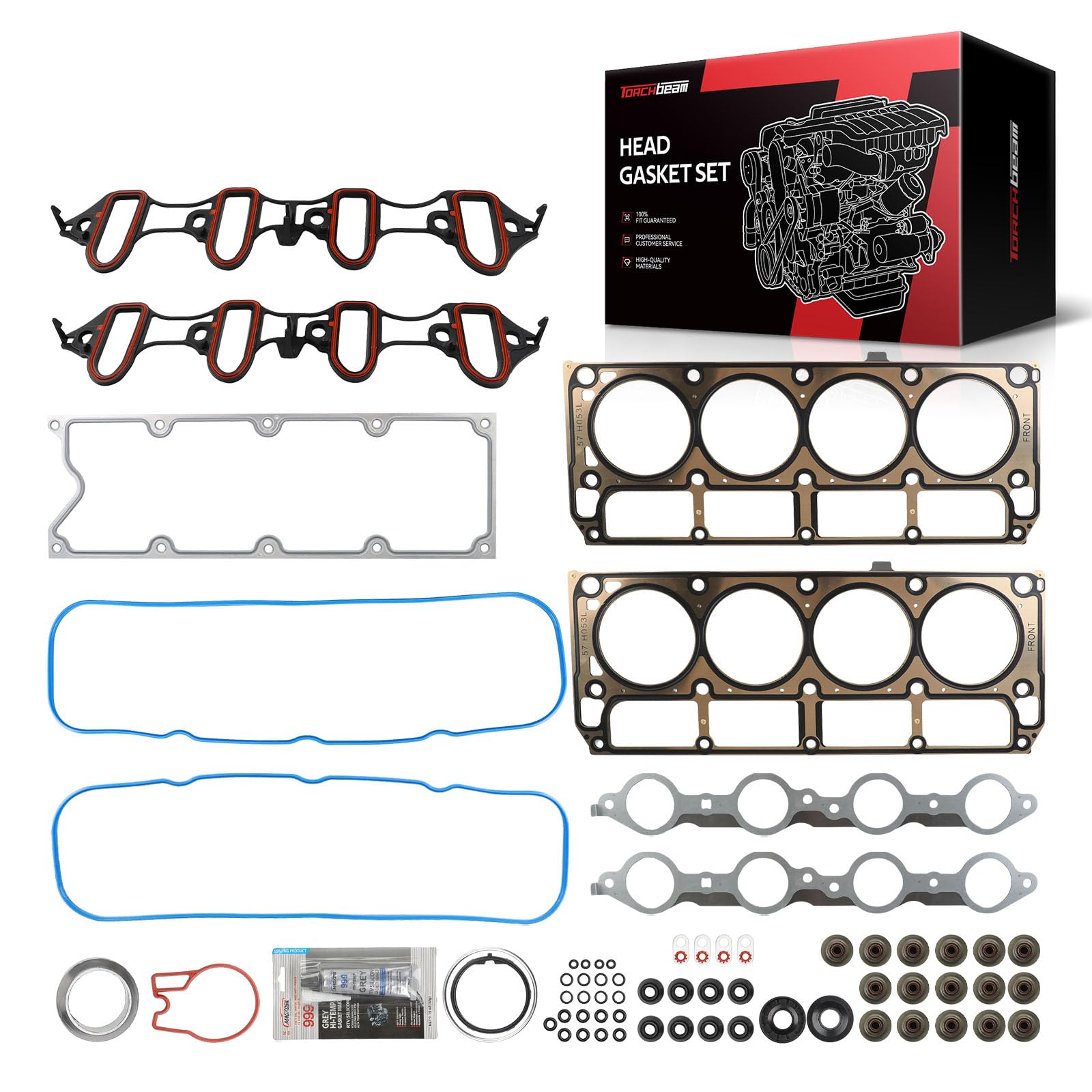 Torchbeam Head Gasket Kit, Engine Cylinder Head Gasket Set Fit for Chevy Silverado 1500 Tahoe/GMC Sierra 1500 Yukon 2002-2011, Suburban Express 2500 Avalanche Savana 4.8L 5.3L, OE# HS26191PT, HS54442