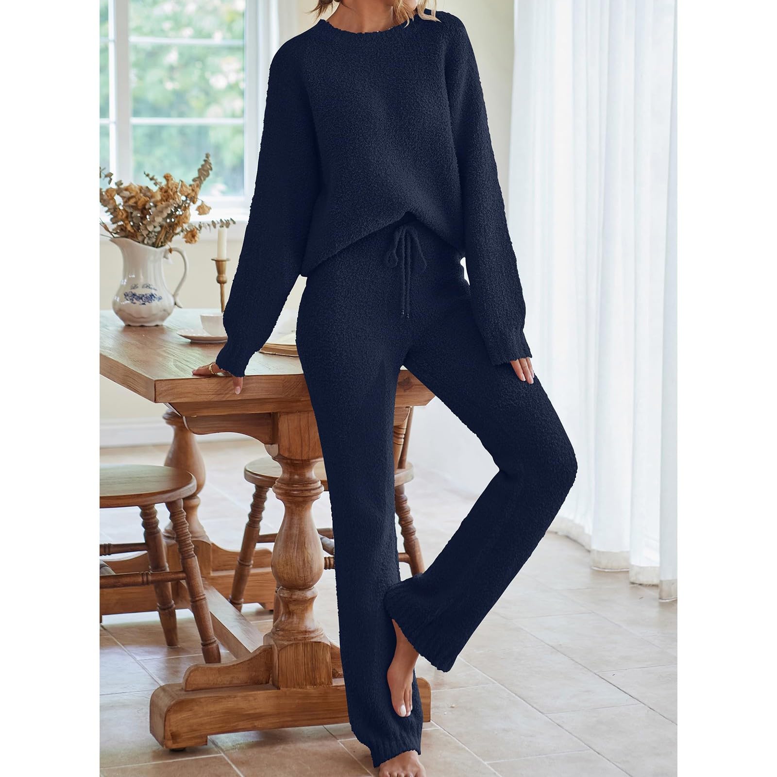 Tuta Donna Eleganti 2 Pezzi Completi Da Ginnastica Manica Lunga Girocollo Tuta Palestra Completo Sportiva Elegante Set Top E Pantaloni a Gamba Larga Tute Per Jogging Fitness Yoga Autunnale Invernale
