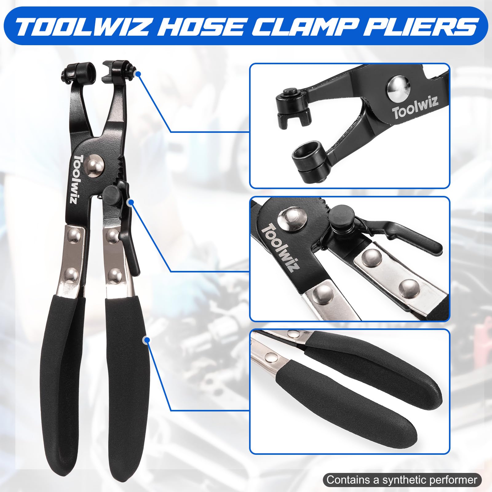 Toolwiz 130 szt. 6-25 mm zaciski do węży sprężynowych z obrotowymi szczypcami zaciskowymi do węża, 16 rozmiarów zacisków do węża, asortyment opasek sprężynowych, przewód paliwowy, wąż próżniowy