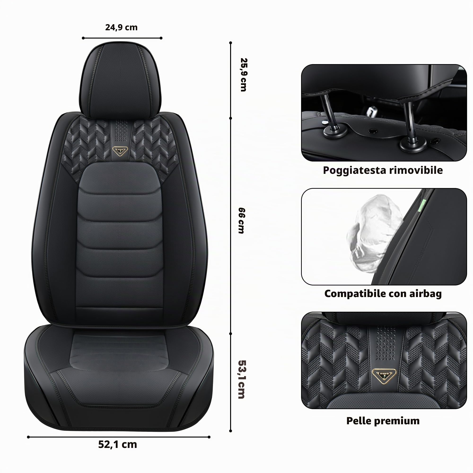 FLORICH Coprisedili per Auto Set Completo 5 Pezzi Coprisedili Anteriori e Posteriori in Pelle Universale Coprisedili Impermeabili per Auto Berlina, SUV, Camion (Completo, Nero