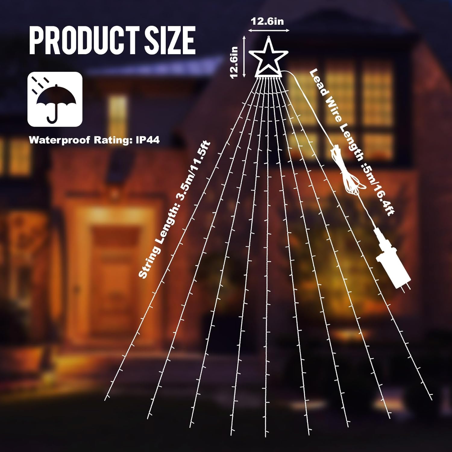 Christmas Decorations Outdoor Lights,11.5 ft 317 LED Star Christmas Tree Lights,8 Memory Lighting Modes&Timer Christmas Star Lights for Yard,Wedding,Party,Christmas Decorations (Blue)