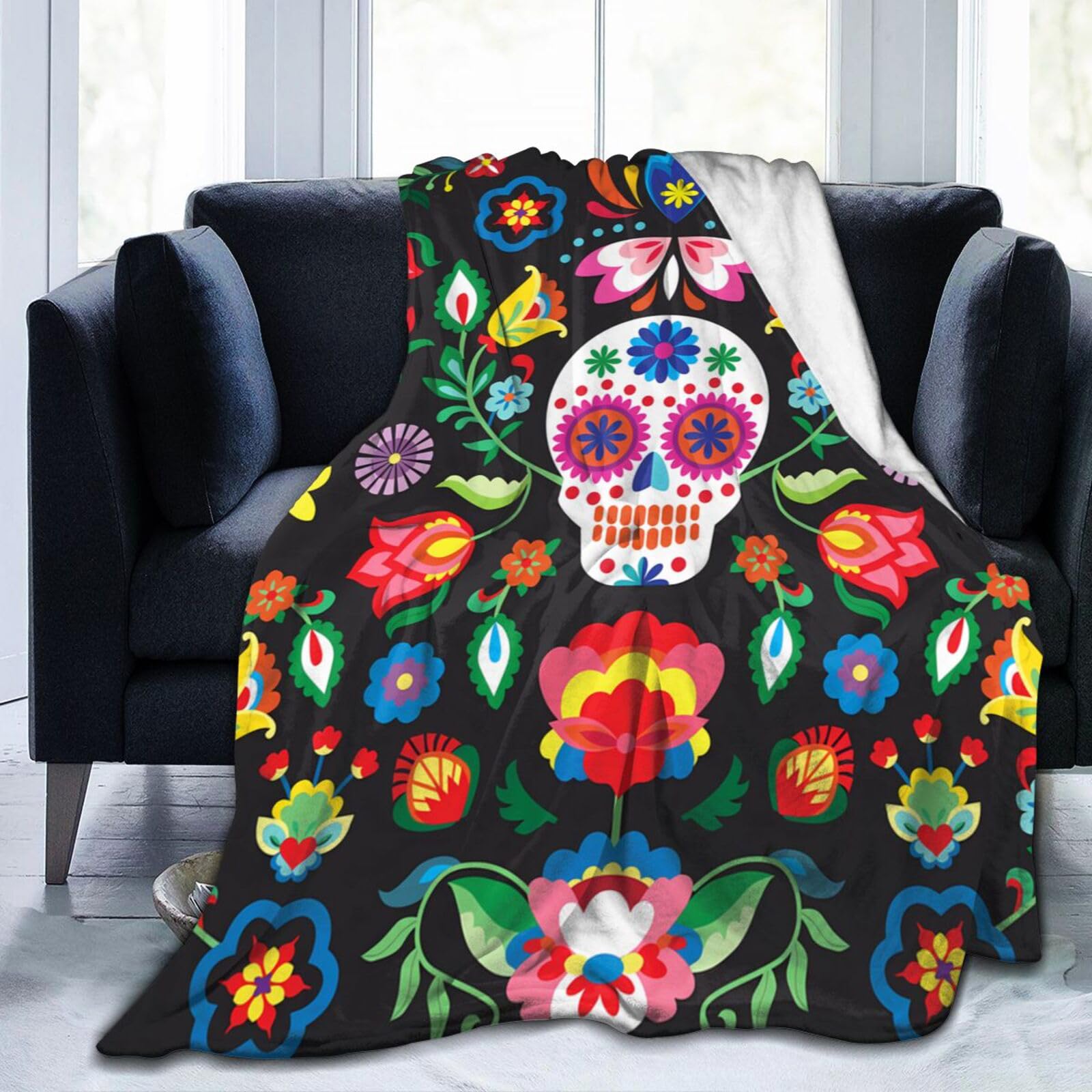 Couverture flanelle douce tête de mort mexicaine plaid lit canapé toutes saisons