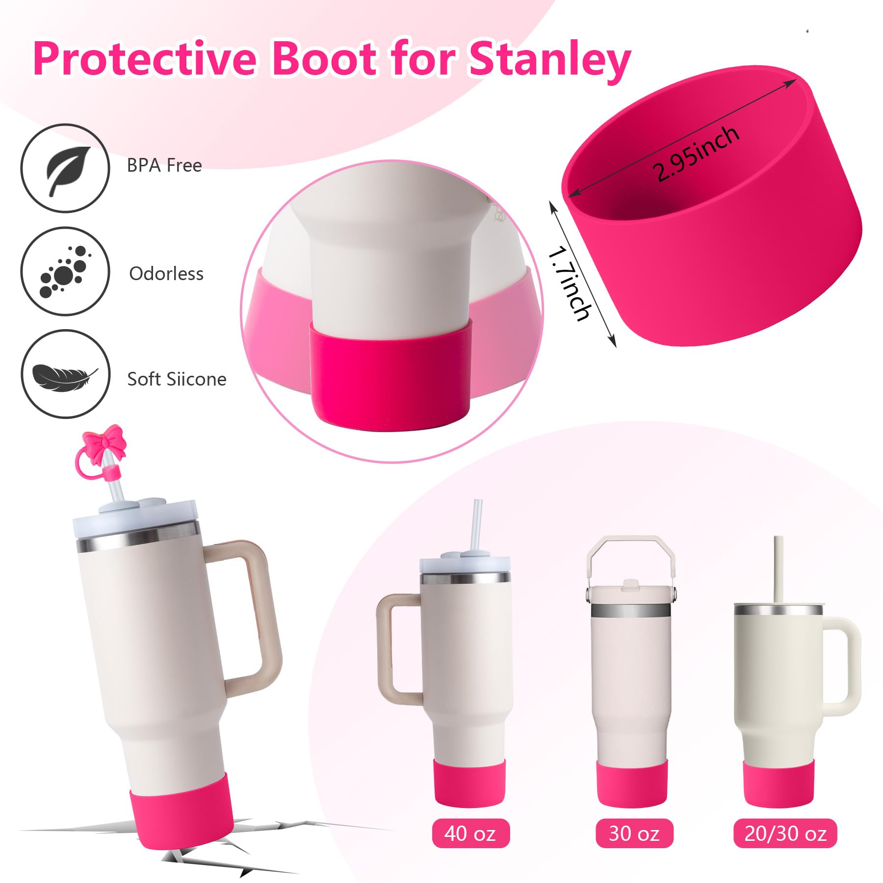 4pcs Stanley Cup Accessories Set - Silicone Straw Cover, Boot, Handle & Bow Charm (Blue Gradient)