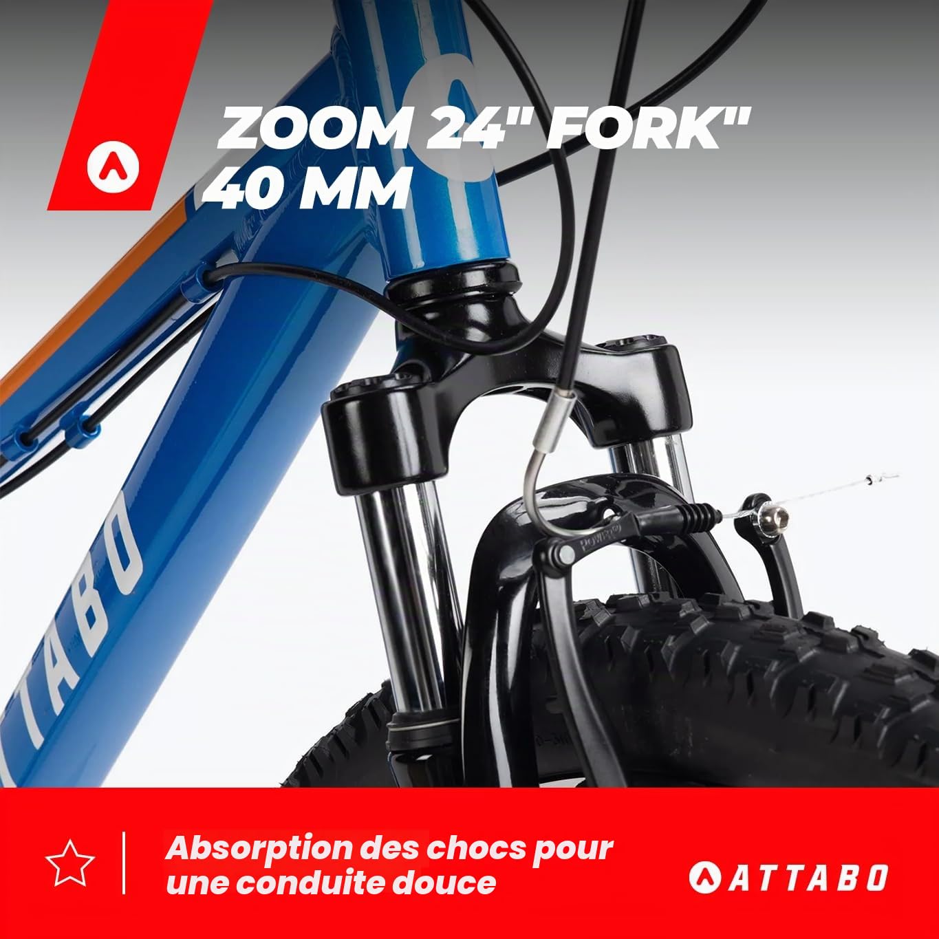 ATTABO VTT JR pour Enfant avec Cadre en Aluminium 12" - Roues de 24" - avec Accessoires - Guidon Ergonomique en V - Selle réglable - Dérailleur à 8 Vitesses