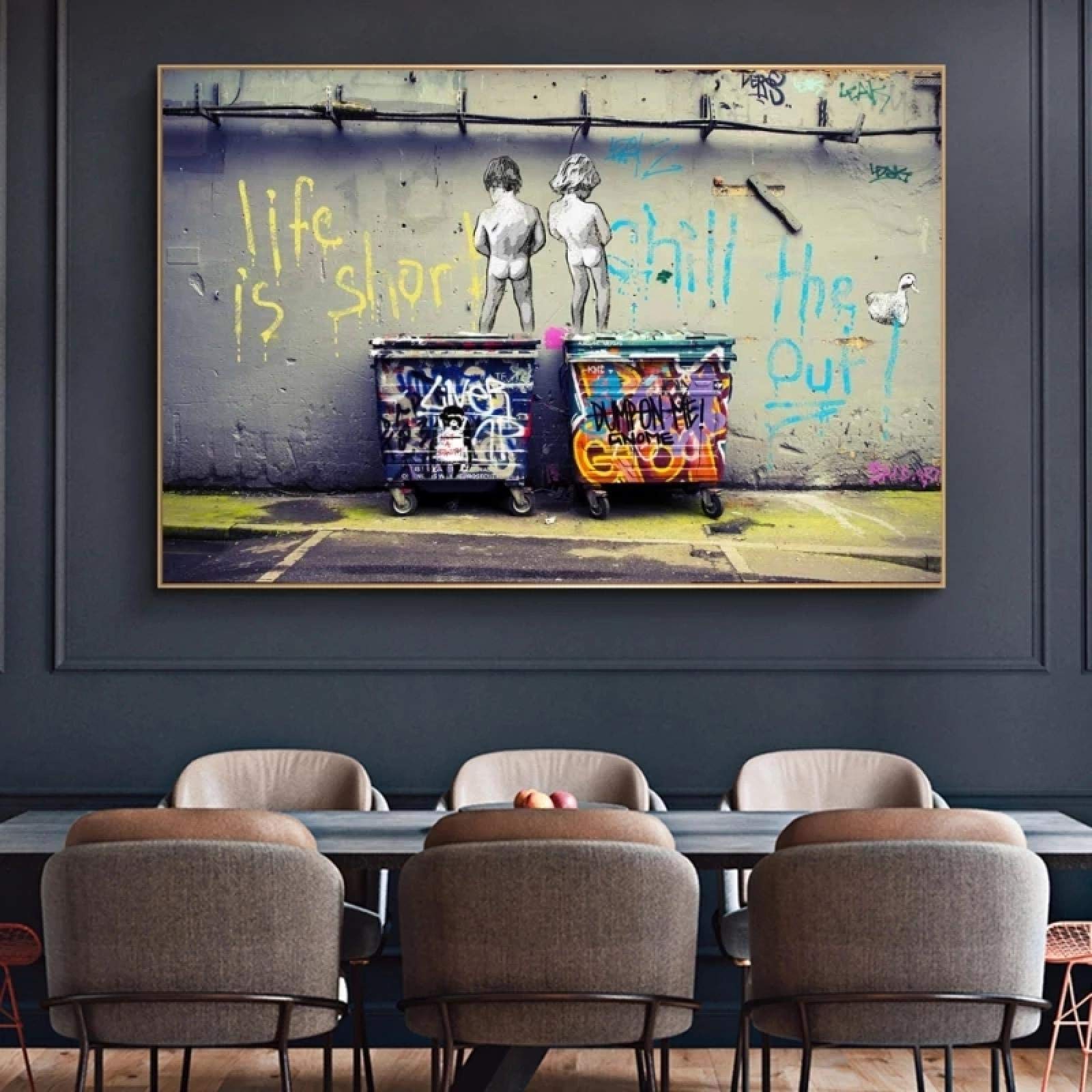 Banksy Wall Art Toile Peintures "La Vie Est Courte Chill The Duck Out" Street Art Affiches et Impressions Photos Home Decor 40x50cm(16x20in) Aveccadre