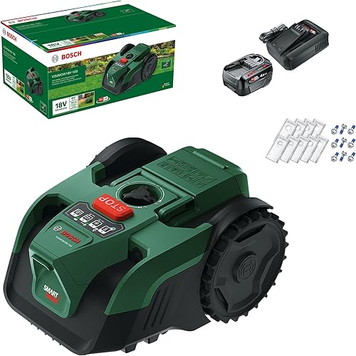 Bosch Tondeuse Robot sans-Fil VISIMOW18V-100 (pour pelouses Jusqu’à 100 m², Larg