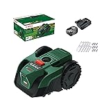 Robot cortacésped a batería VISIMOW18V-100 de Bosch (para superficies de hasta 100 m², anchura de corte: 16 cm, altura de corte 20-60 mm, con cuchillas de repuesto, incl. batería y cargador)