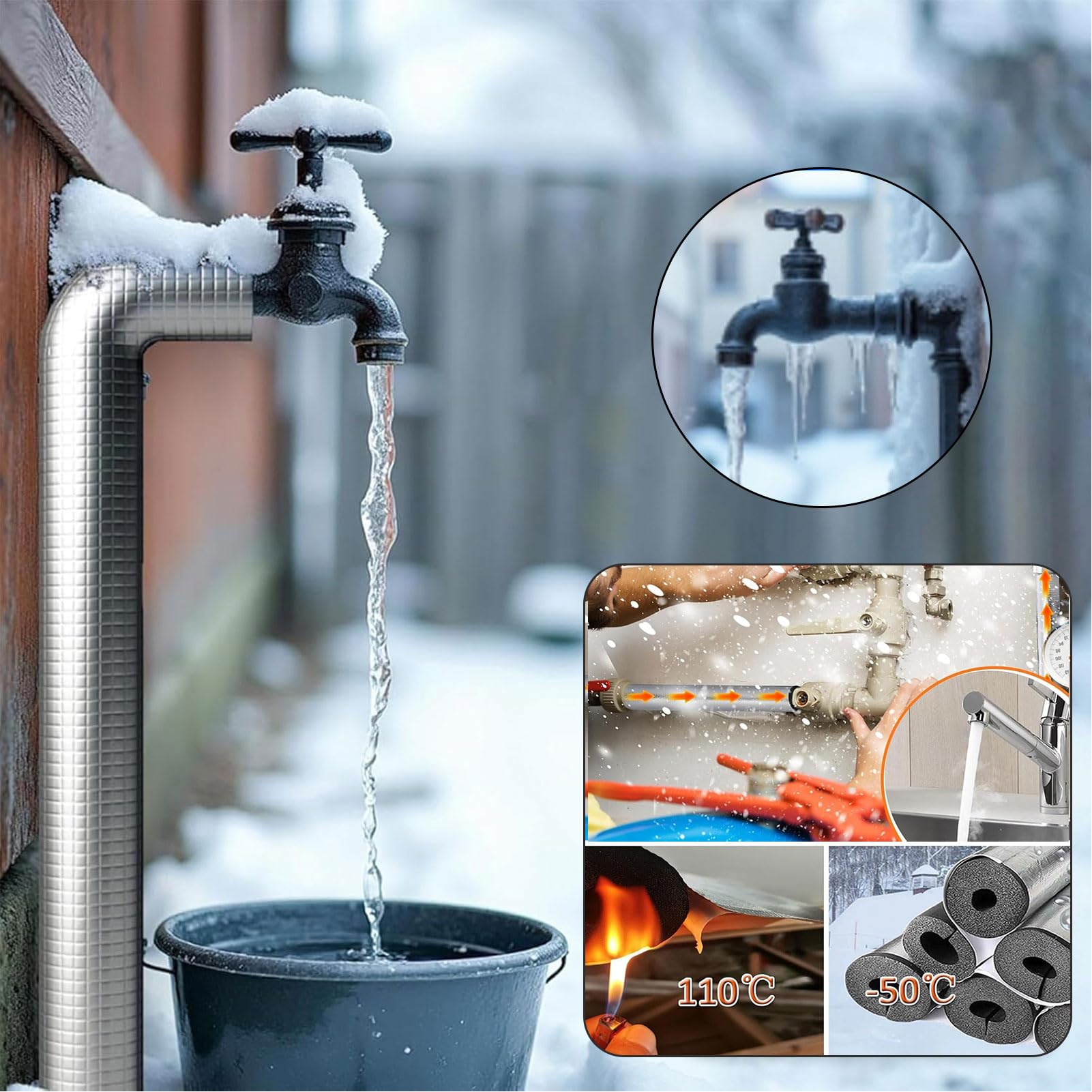 Aislamiento de Tuberías para Exteriores, Aislante Espuma Tubo Aire Acondicionado, Papel de Aluminio Coquilla Aislante para Tubos de Agua y Calefacción (ID) 219mm x (T) 30mm x (L) 0.95m