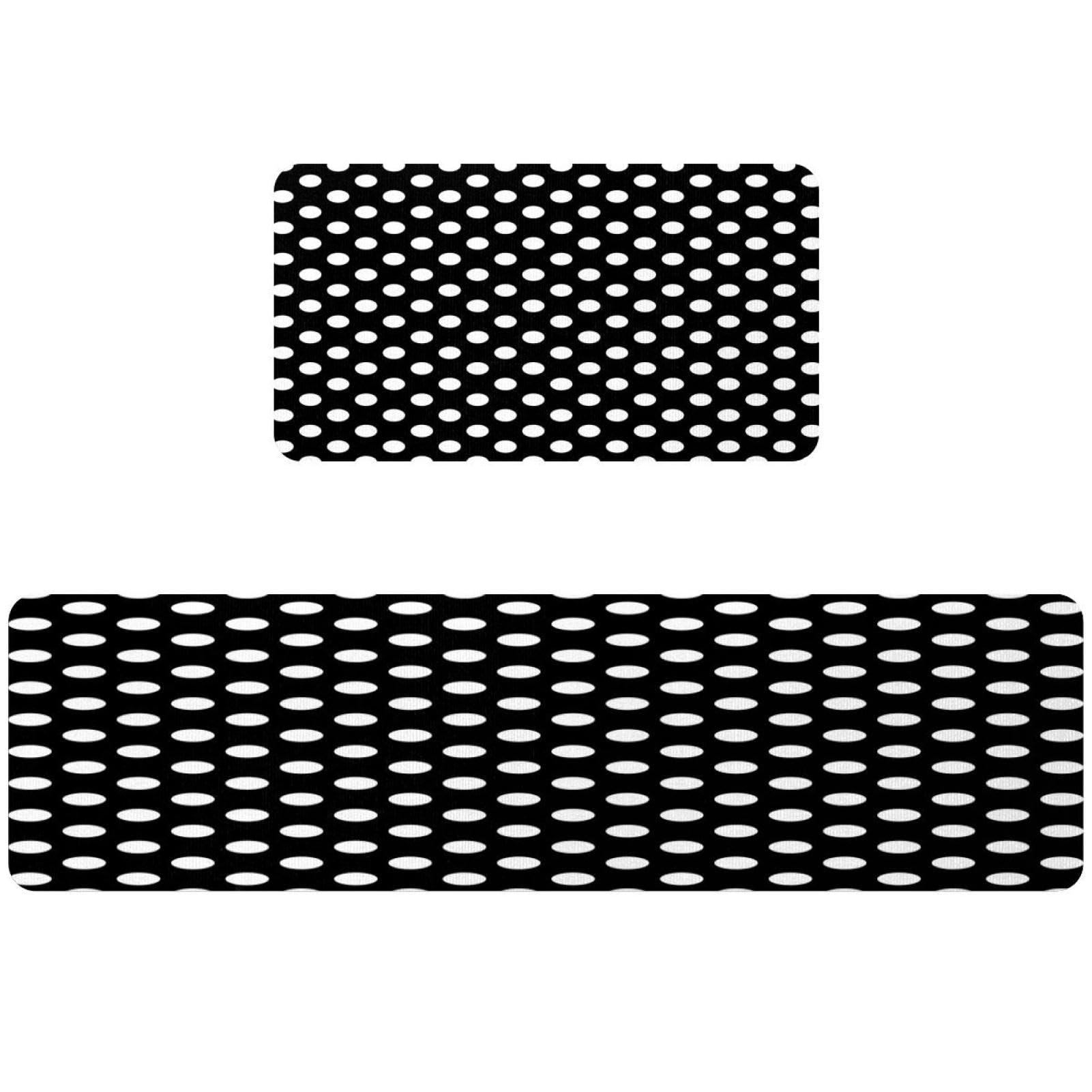 Tapis de cuisine lavables lot de 2 tapis absorbant antidérapant noir à pois blancs pour sol