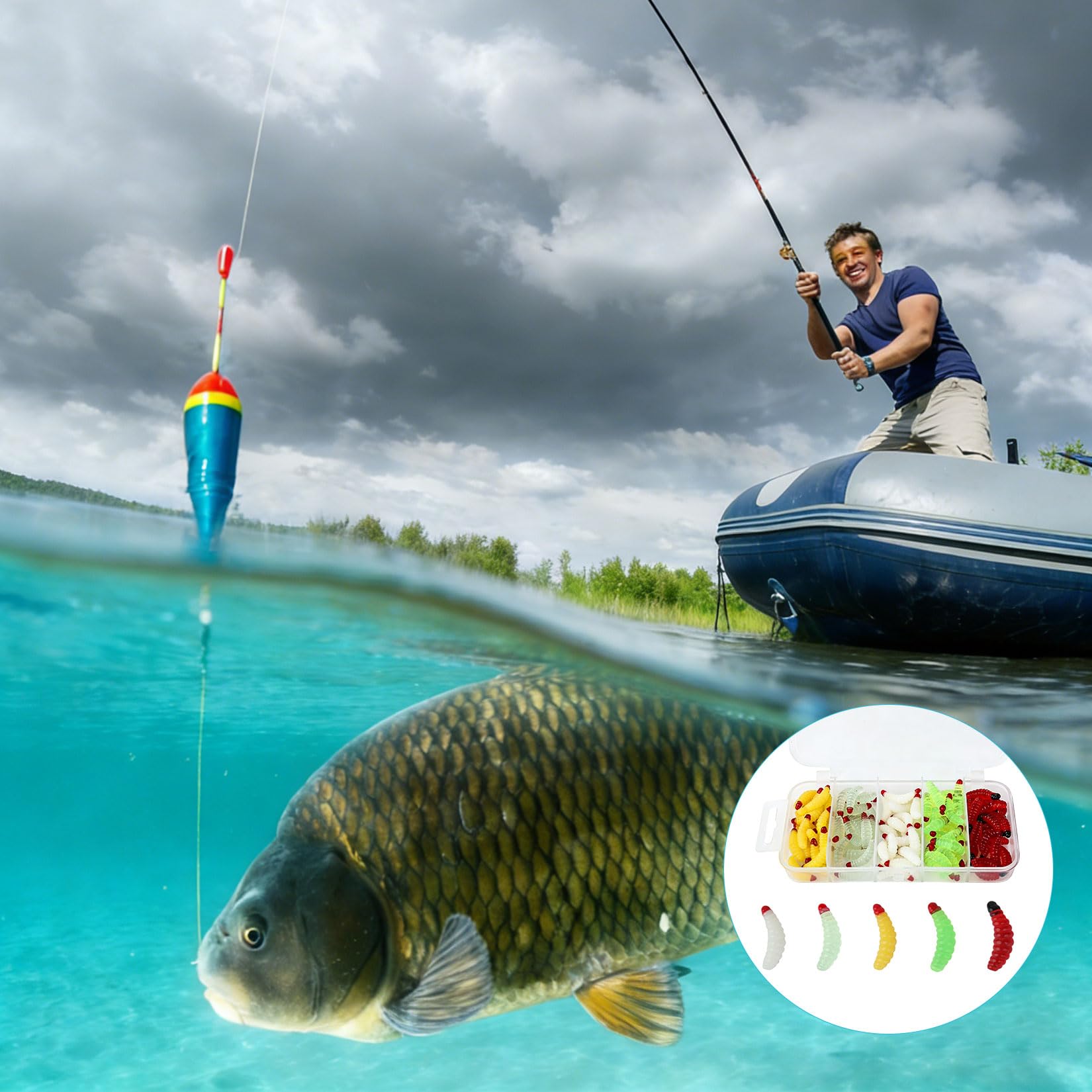 100 Pcs Kit de Señuelos de Pesca Suaves, Señuelos de PVC para Trucha, Perca y Lucioperca, Señuelo de Gusano de Blando para Cabezas Plomadas Estándar, Pesca de Lucio, Accesorios para Pescadores — view 7