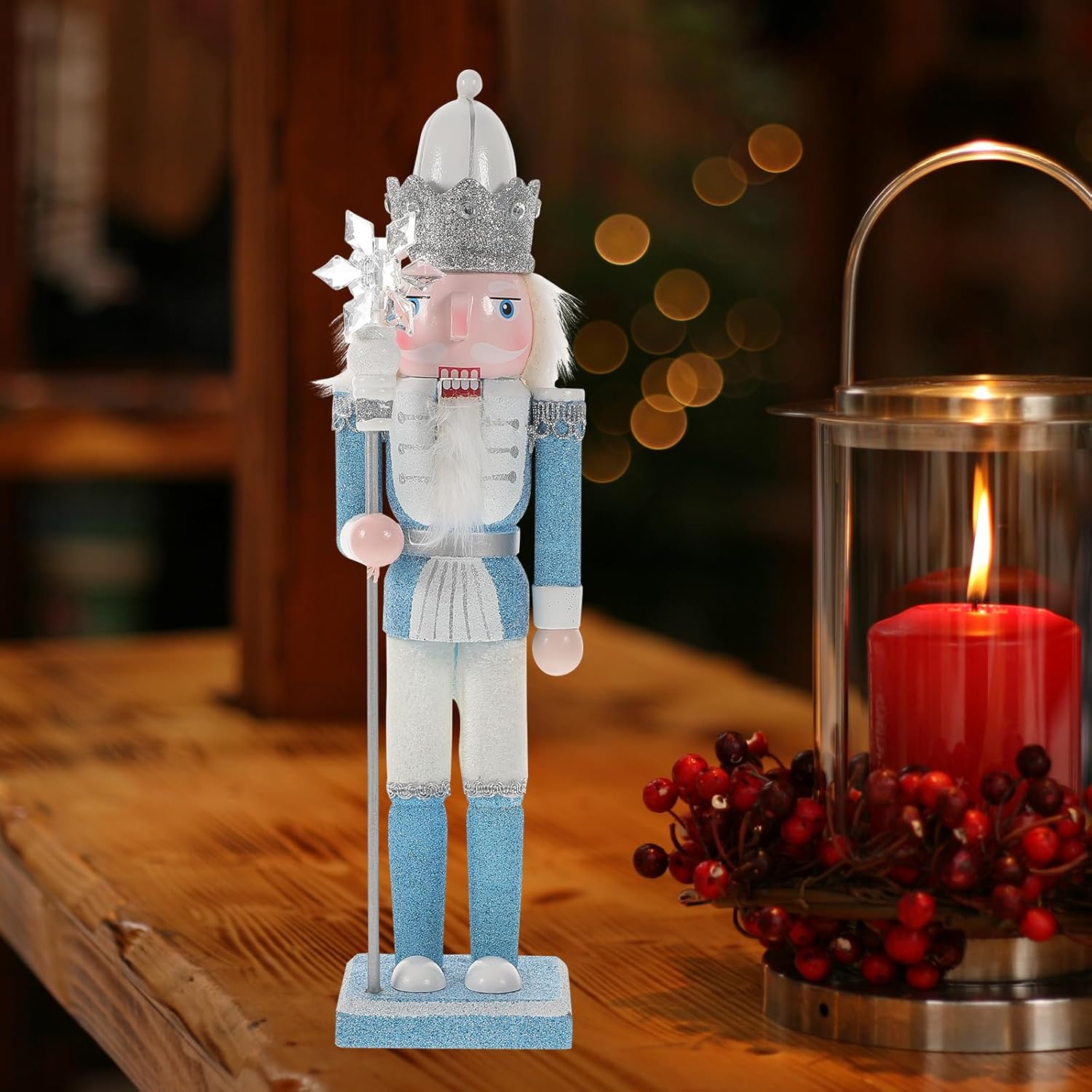 LOGOFUN Christmas Nutcracker Figurine Wooden Nutcracker Soldier Statue Tabletop Xmas Party Home Decorations (Sky Blue - 30.5cm)