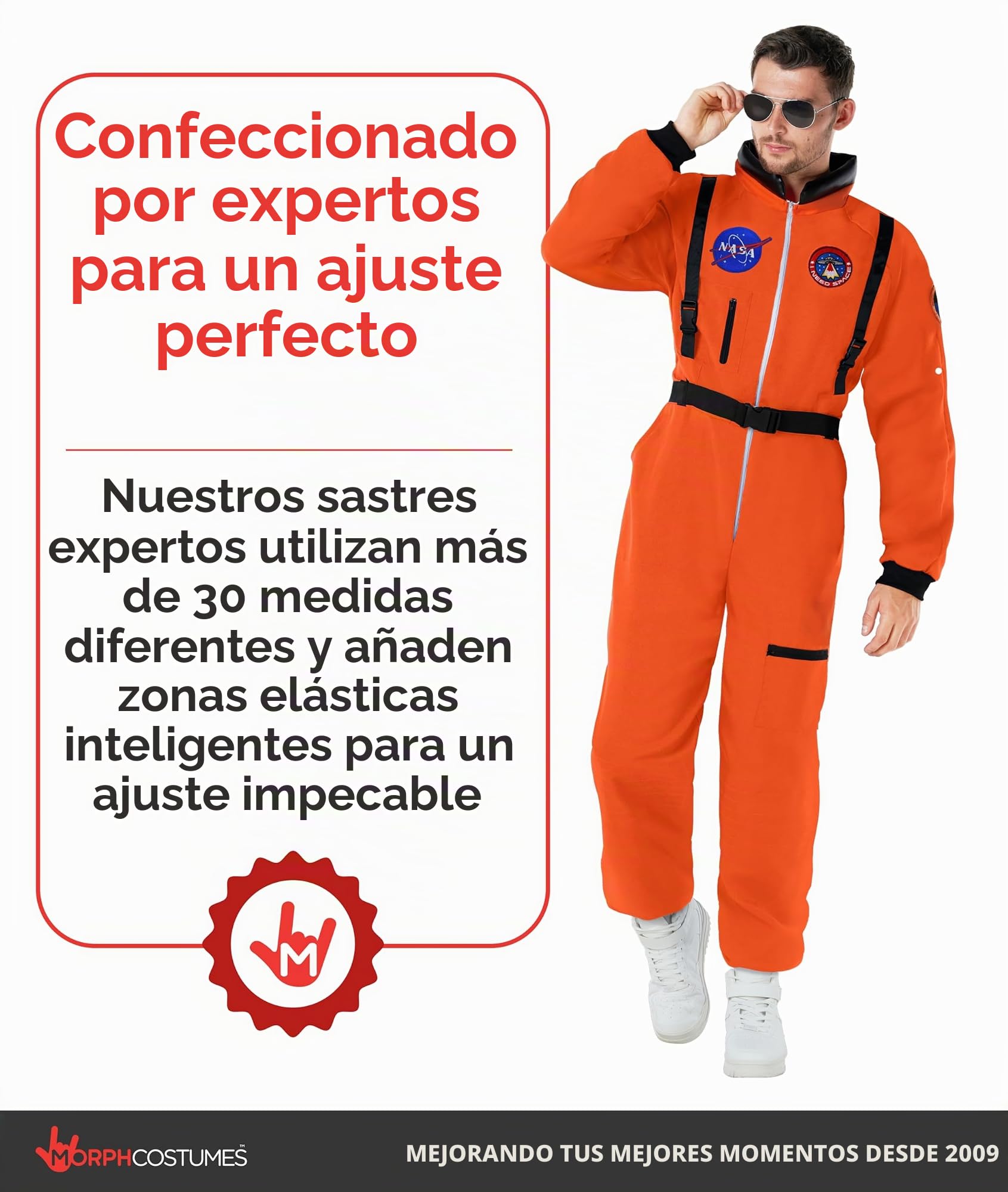 Morph Disfraz Astronauta Adulto, Mono Espacial Halloween Hombre | Mono con Tirantes, Hombreras & Parches Bordados, Estilo Espacial, Perfecto para Halloween, Ideal para Disfrazarse
