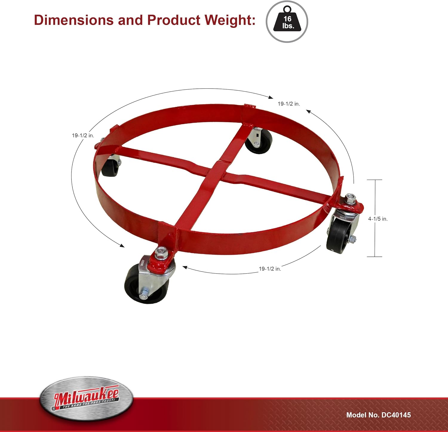Milwaukee Hand Trucks 40145 30-Gallon Drum Dolly