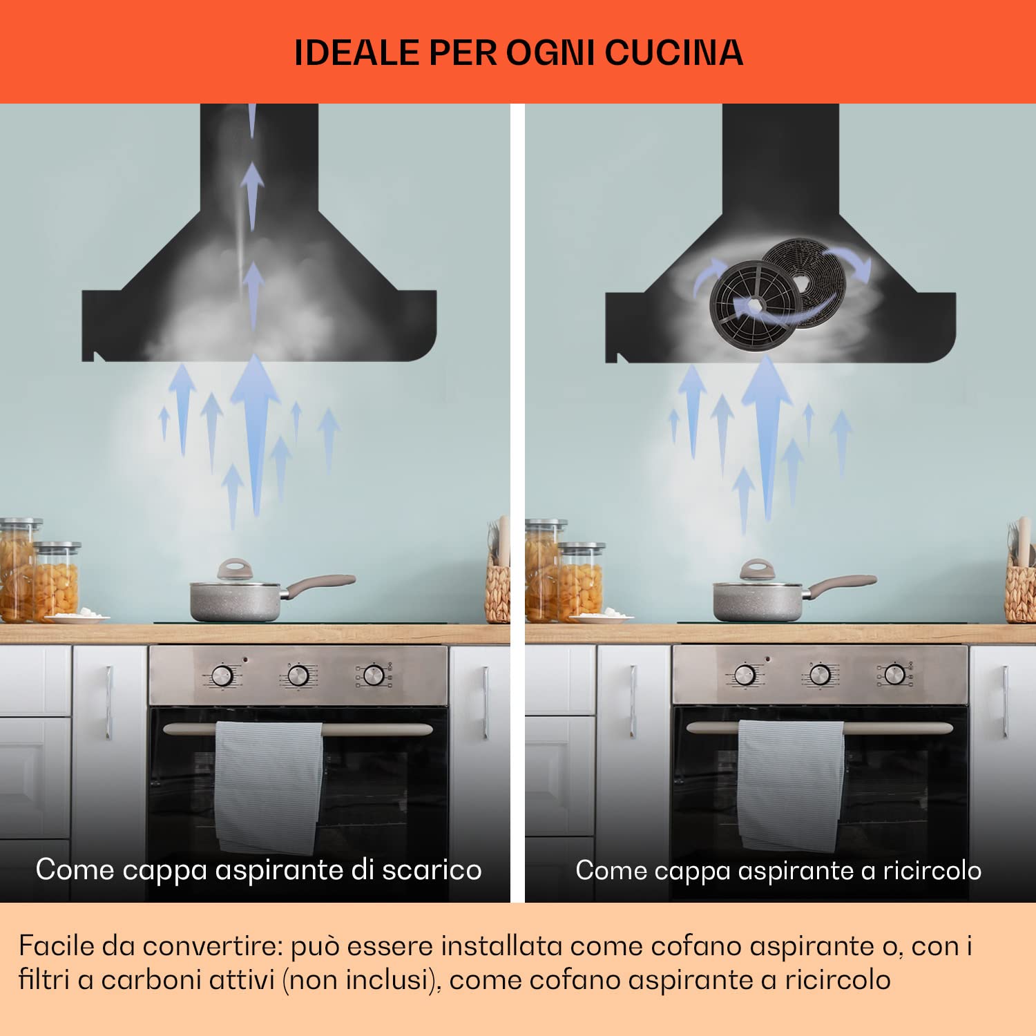 Klarstein Mirage 90 - Cappa aspirante a parete, senza testa, 90 cm, 550 m³/h, classe di efficienza energetica A++, pannello touch, Eco-Excellence, luce d'atmosfera RGB, vetro nero