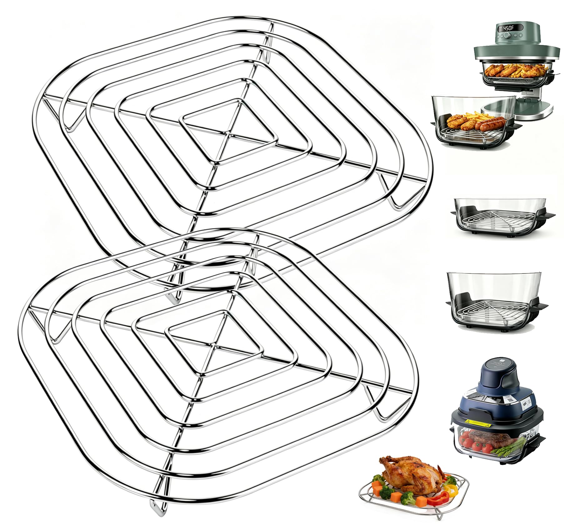 Juego de 2 rejillas de cocción para Ninja CRISPi PRO XL Freidora AS101EU, Rack de acero inoxidable SUS304 para contenedor de cristal 5,7L 3,8L y 2,3 LAccesorios para Ninja Crispi Air Fryer