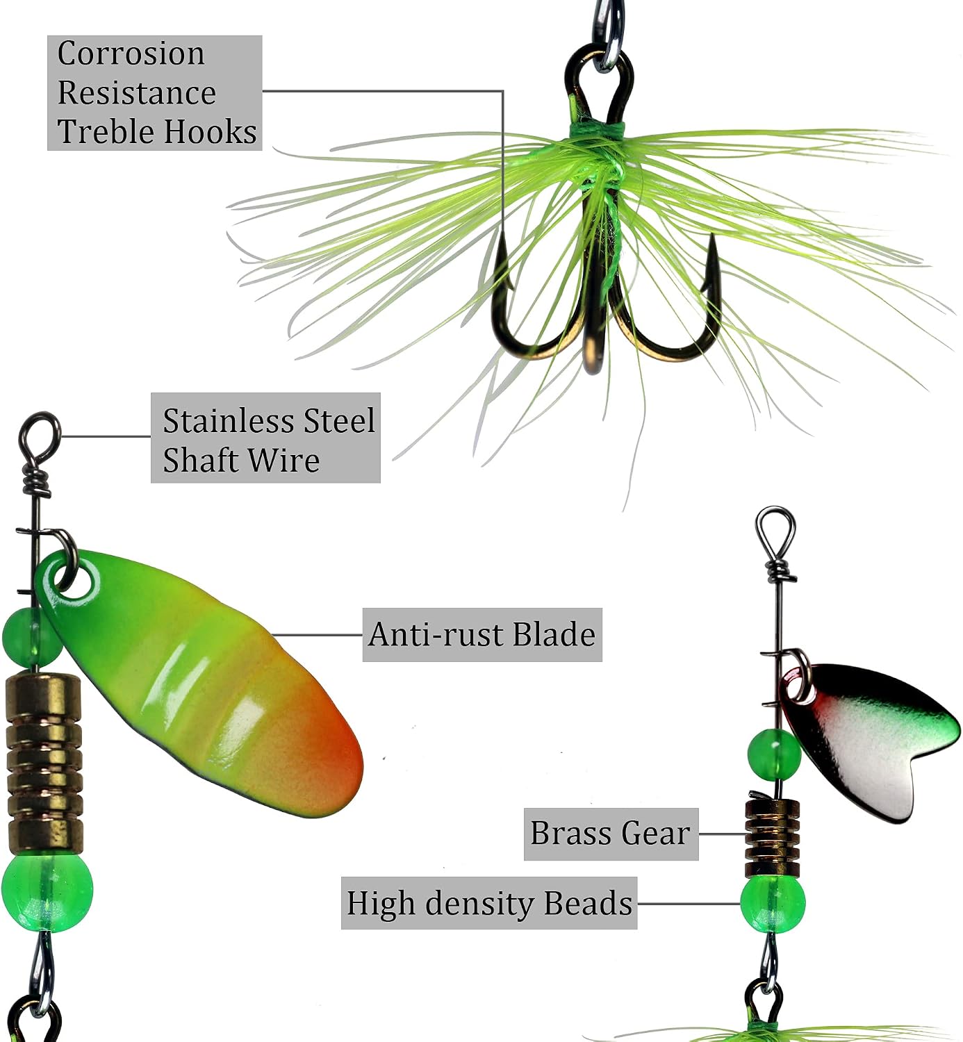 QualyQualy 30Pcs Fishing Lures Baits Tackle, Fishing Spoon Lure Spinnerbait Bass Walleye Trout Salmon Hard Metal Spinner Baits Kit