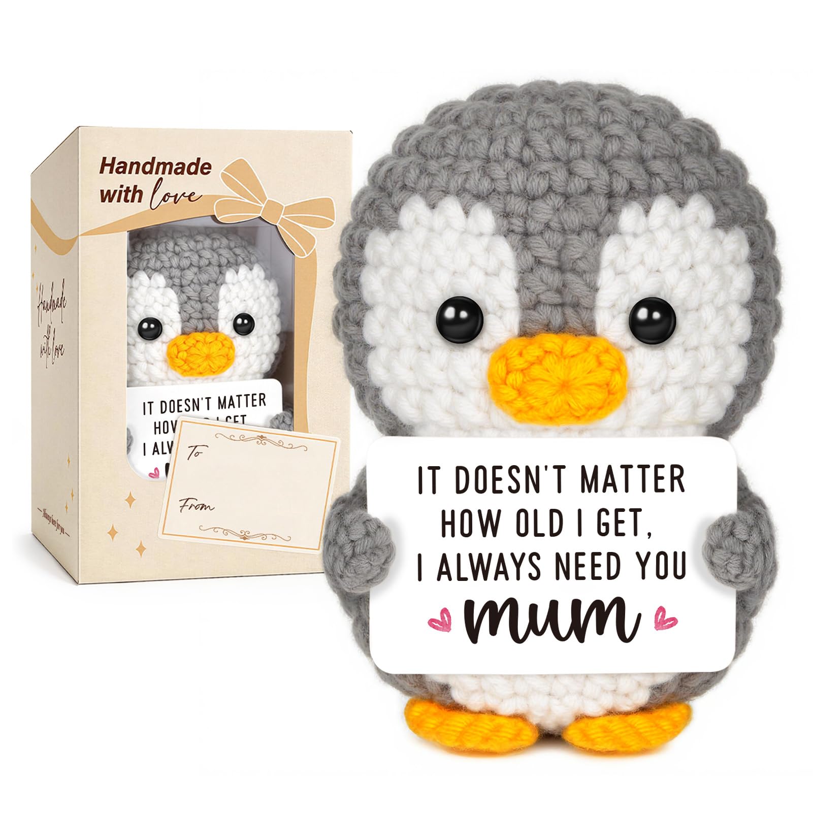 Gleevara Mum Birthday Gifts, Gifts for Mum from Kids - Handmade Crochet Cute Penguin, Christmas Mother’s Day Mummy Gift Idea