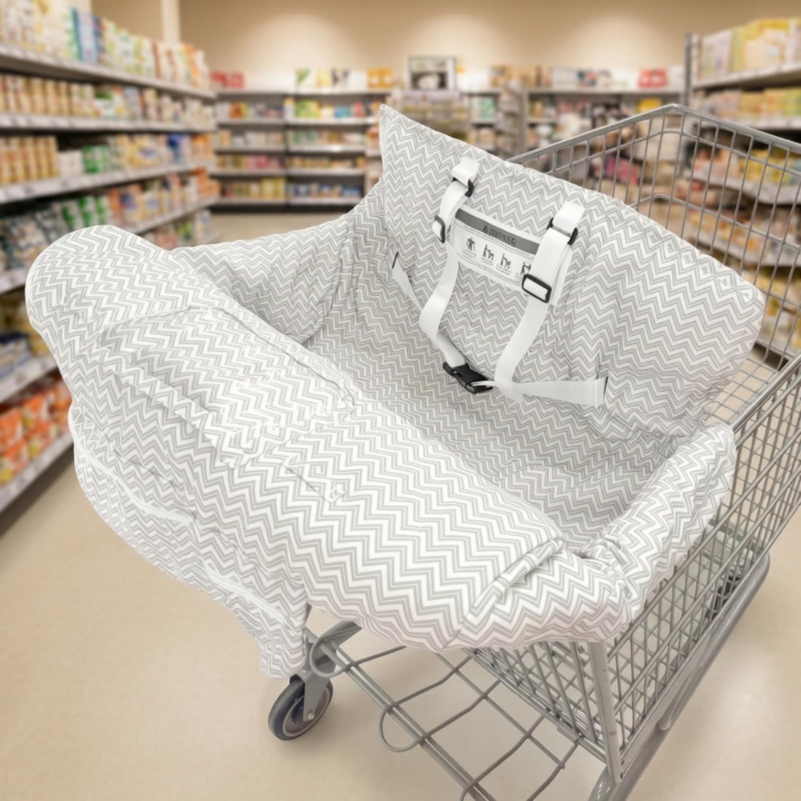Child Cart Cushion Cuscino Carrello Bambini Coprisedile Passeggino Imbottitura Seggiolino con Cintura Integrata E Tasca, 120 80 Cm, Modello Aggiornato Con Stampa Geometrica A Onde