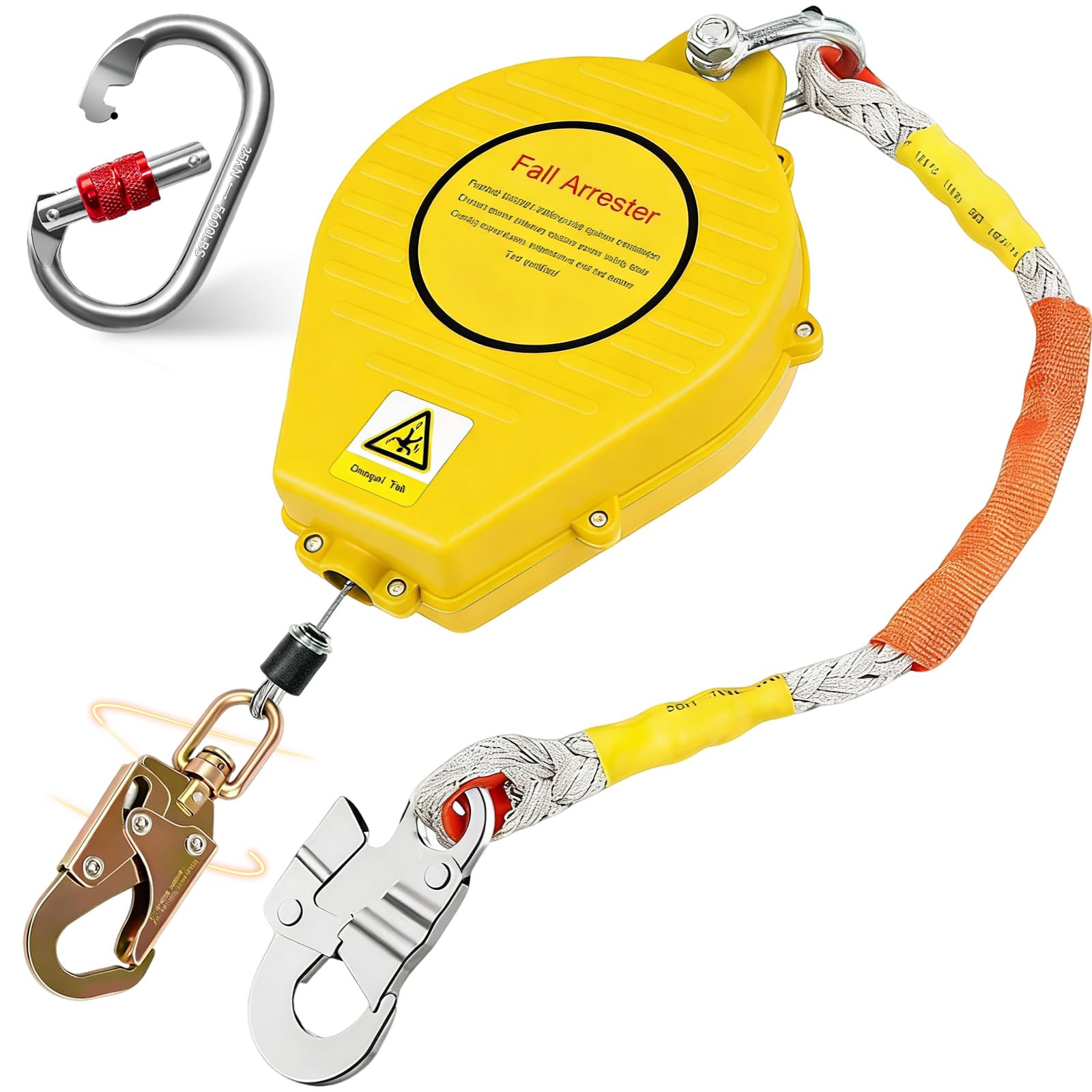 Dispositivo Anticaidas Retráctil Seguridad 10m, Linea de Vida Retractil Dotato di Gancio Girevole a 360°, Arnés Seguridad Anticaídas Retráctil Trabajo per Operazioni in Quota (Amarillo)