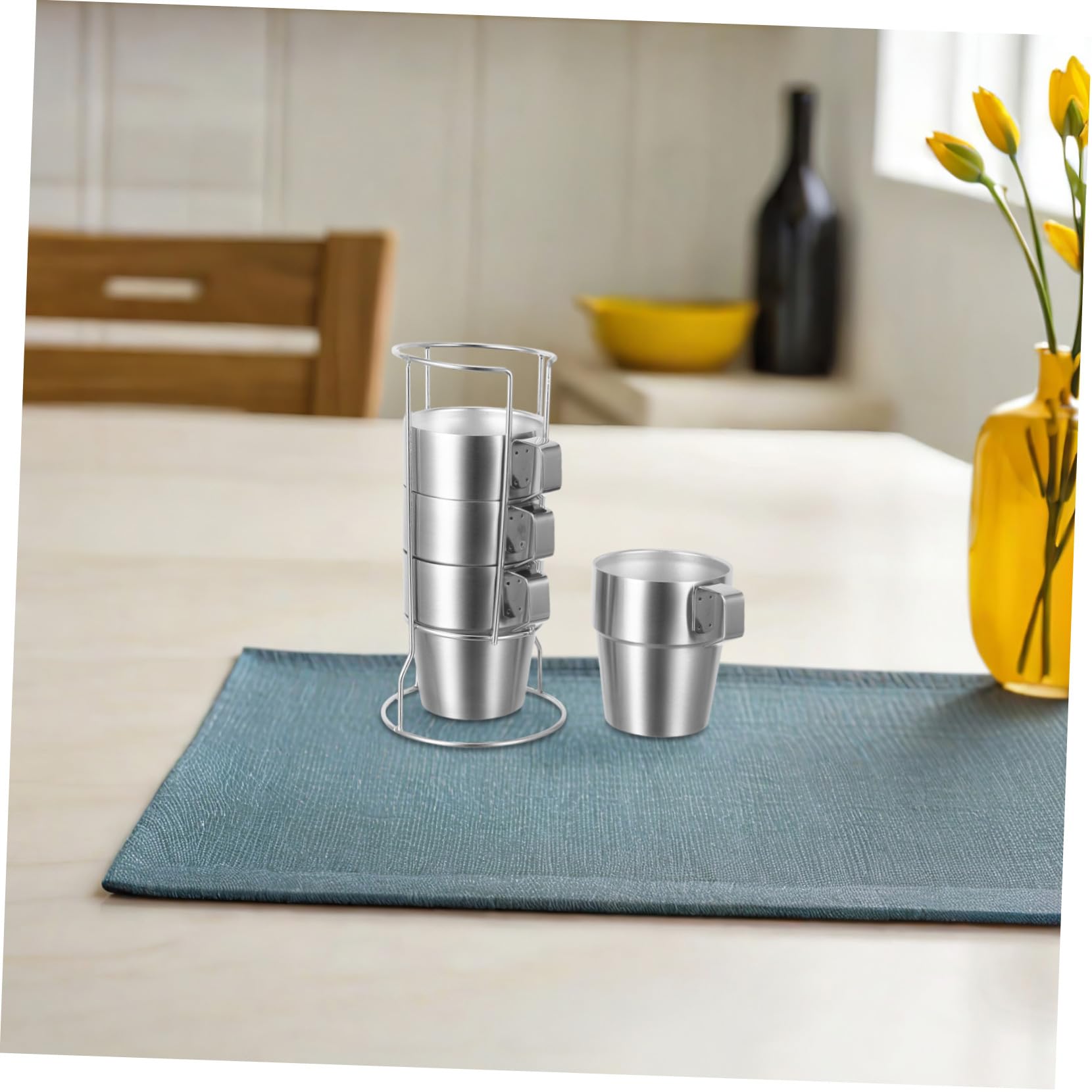 BESPORTBLE Tazas Infantiles Apilables de Acero Inoxidable con Doble Pared Aislante y Mango Incluye Soporte para Almacenamiento Ordenado para Café Té y Bebidas Frías Camping y Hogar