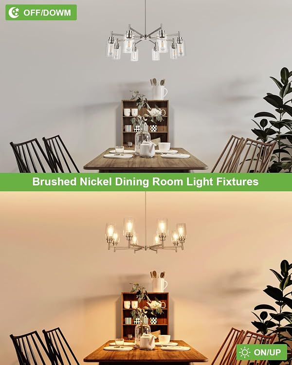foucasal Brushed Nickel Chandelier for Dining Room, Farmhouse Chandelier Light Fixture with Clear Glass Shades 8 Light Dining Room Pendant Lights for Kitchen Island Living Room by foucasal - Image 4