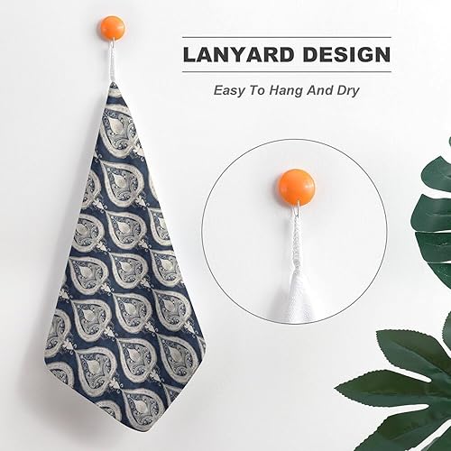 Miniatura 5 de Decorative Hand Towels for Bathroom - Retro Pattern Navy Blue Print Soft Absorbent Small Bath Hand Towels for Kitchen, Farmhouse, Spa, Hotel, Guest