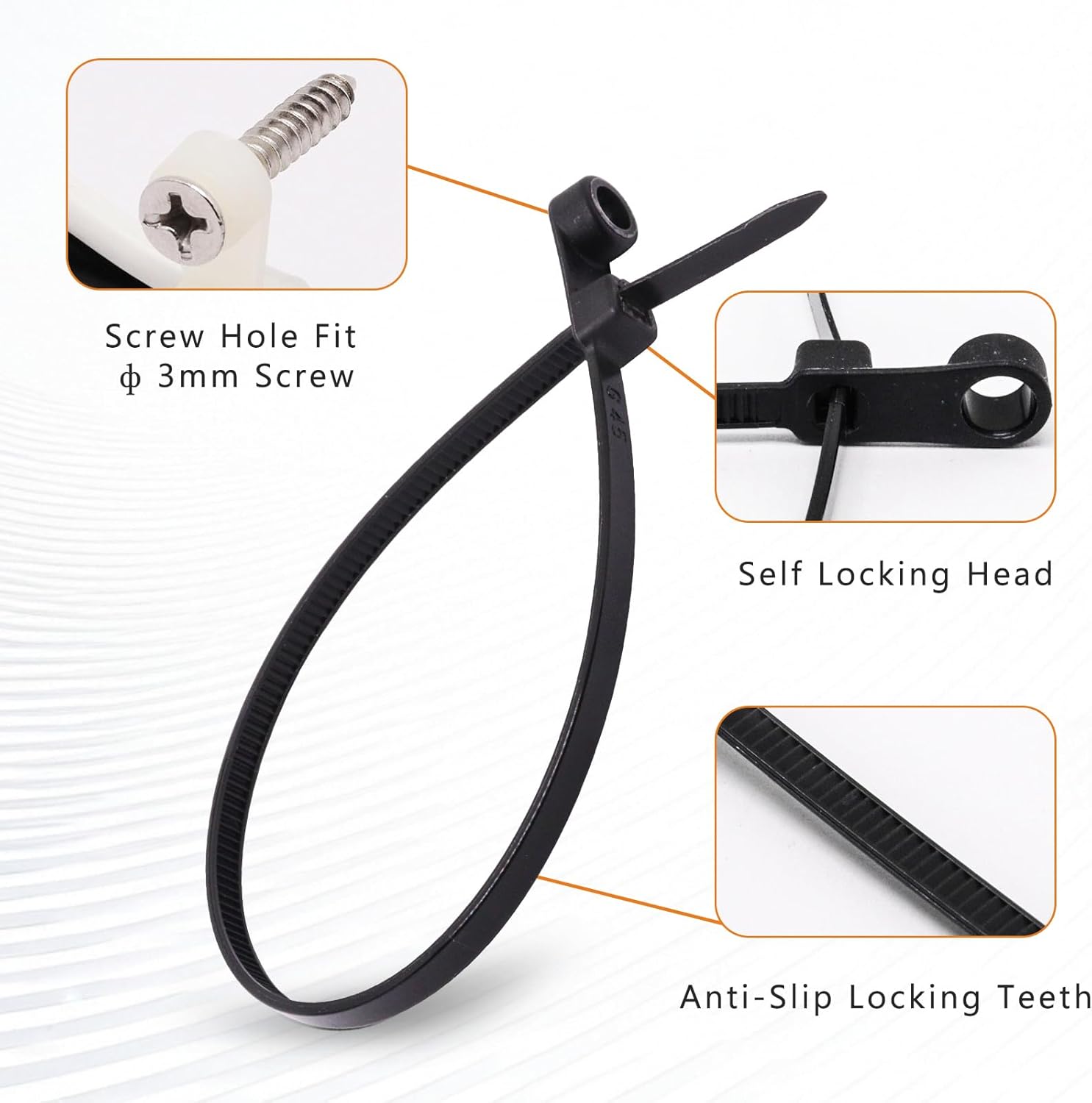 Zip Ties with Screw Hole, Plastic Self Locking Screw Mount Wire Ties for Indoor & Outdoor Black+White (12 Inch, 200Pcs)