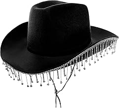 Adults Diamante Cowgirl Hat Rhinestone Fringe Cowboy Hat Bling Glitter Western Fancy Dress Accessory for Hen Party Concerts Festivals Tours and Themed Events