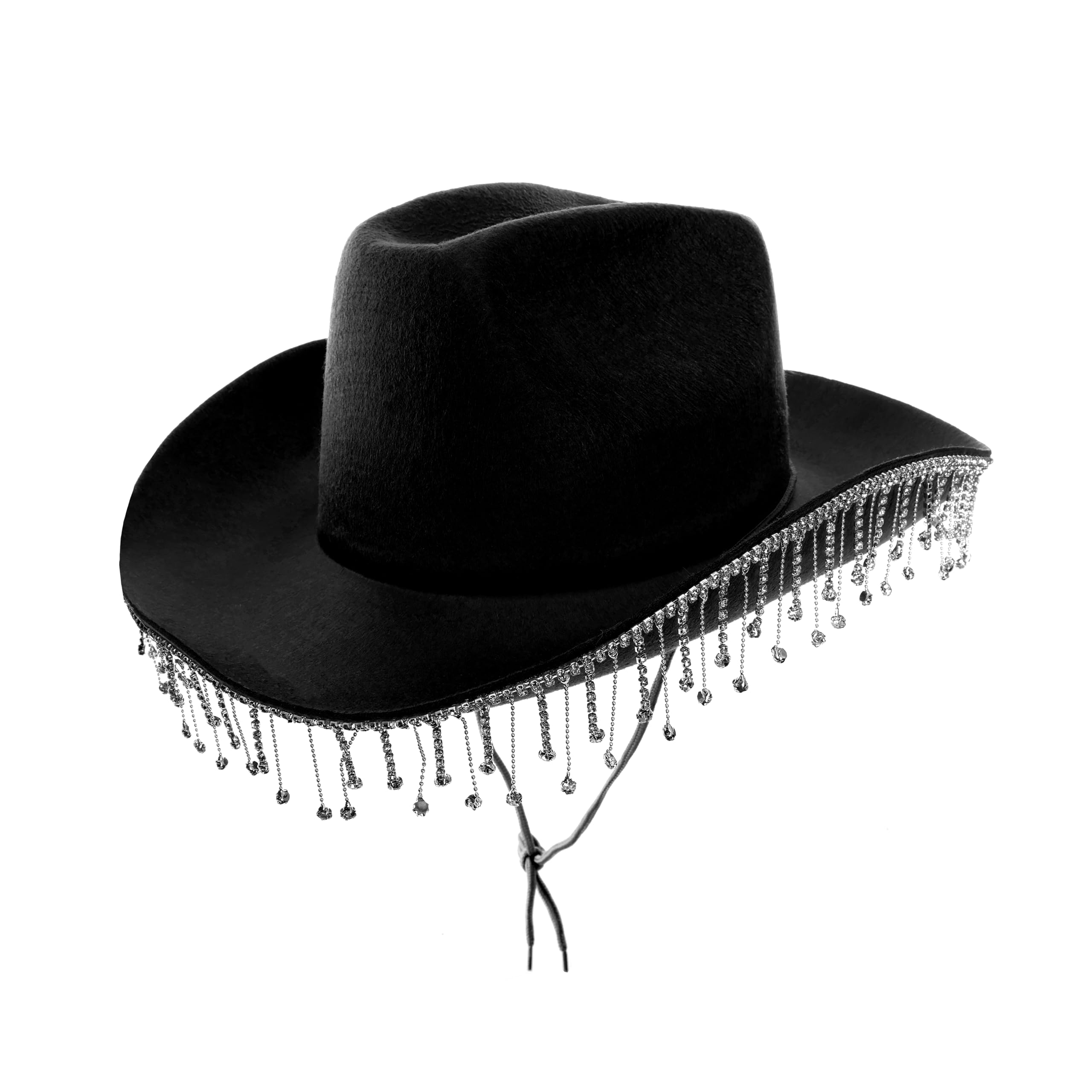 Adults Diamant√à Cowgirl Hat - Pack of 6 - Black Cowboy Hat with Rhinestone Fringe - Adults Bling Glitter Cowgirl Hen Party Western Party Fancy Dress Accessory