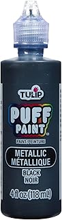 Tulip Puff Fabric Paint Metallic Finish , Permanent Craft Paint for Clothes, DIY Projects, Notoxic, 4 fl oz, Metallic Black