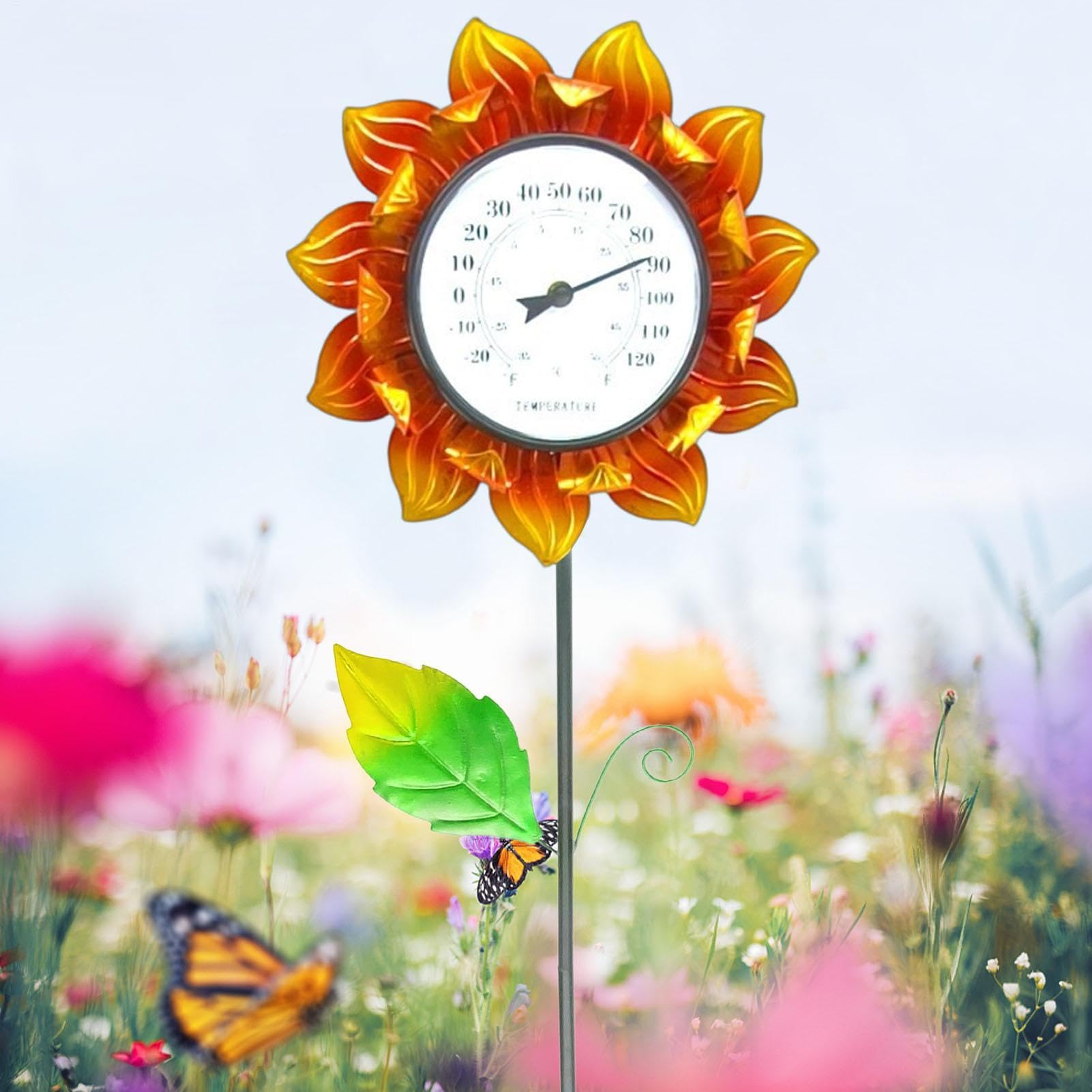Termómetro decorativo al aire libre – Dispositivo de seguimiento | meteorológico, sensor de suelo duradero para plantas de jardín, patio, césped, fácil instalación. Termómetro exterior | Termó